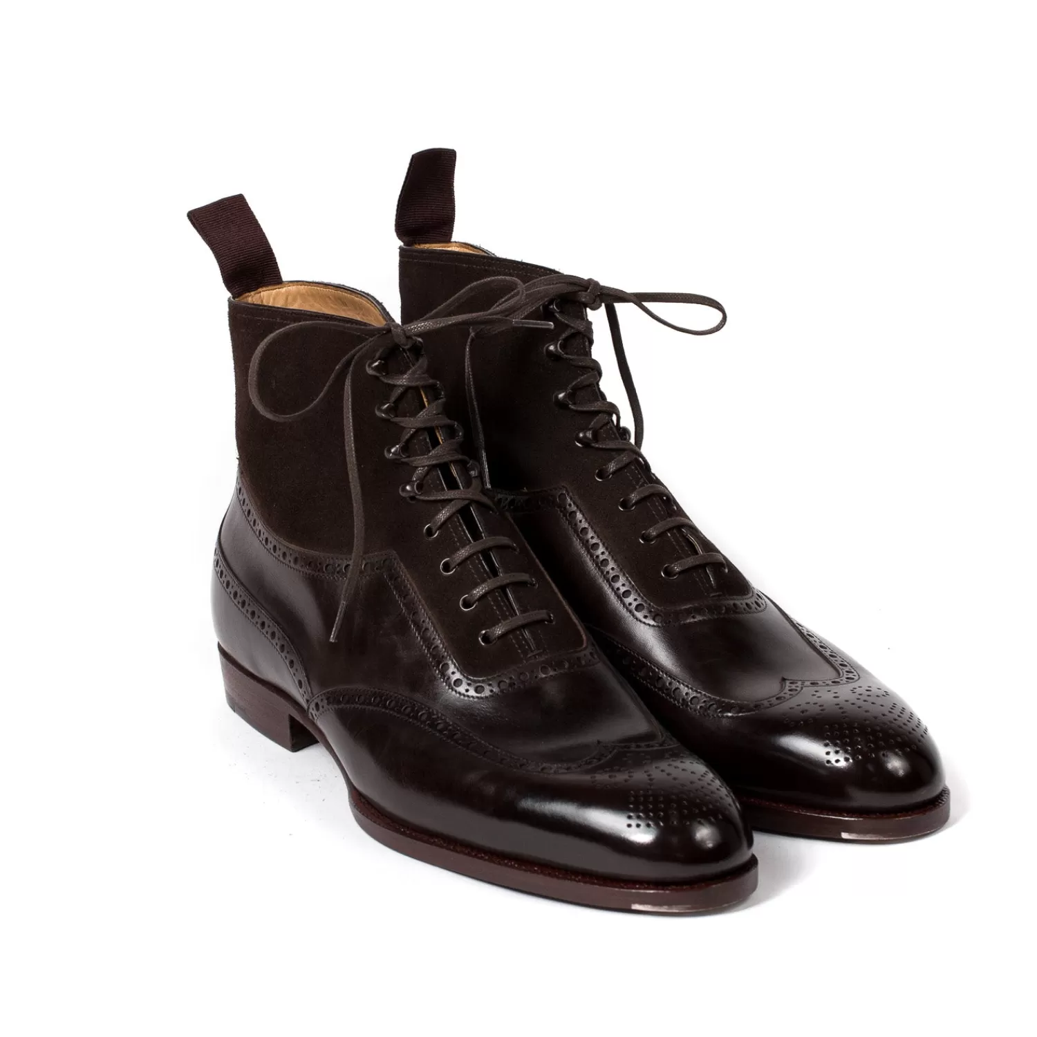 Mto | Schuhe>Saint Crispin's Boot "Fullbrogue-Oxford" aus dunkelbraunem Kalbsleder mit Wildlederschaft - reine Handarbeit