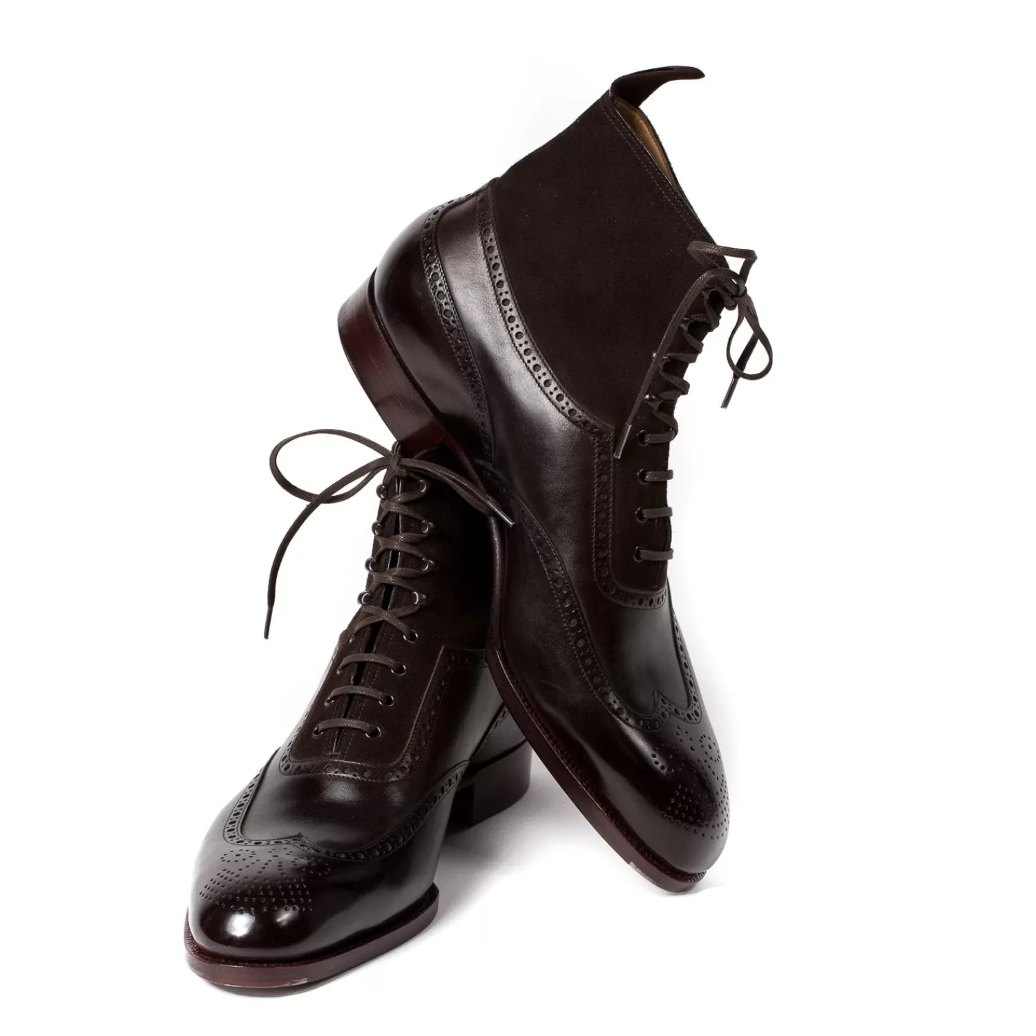 Mto | Schuhe>Saint Crispin's Boot "Fullbrogue-Oxford" aus dunkelbraunem Kalbsleder mit Wildlederschaft - reine Handarbeit