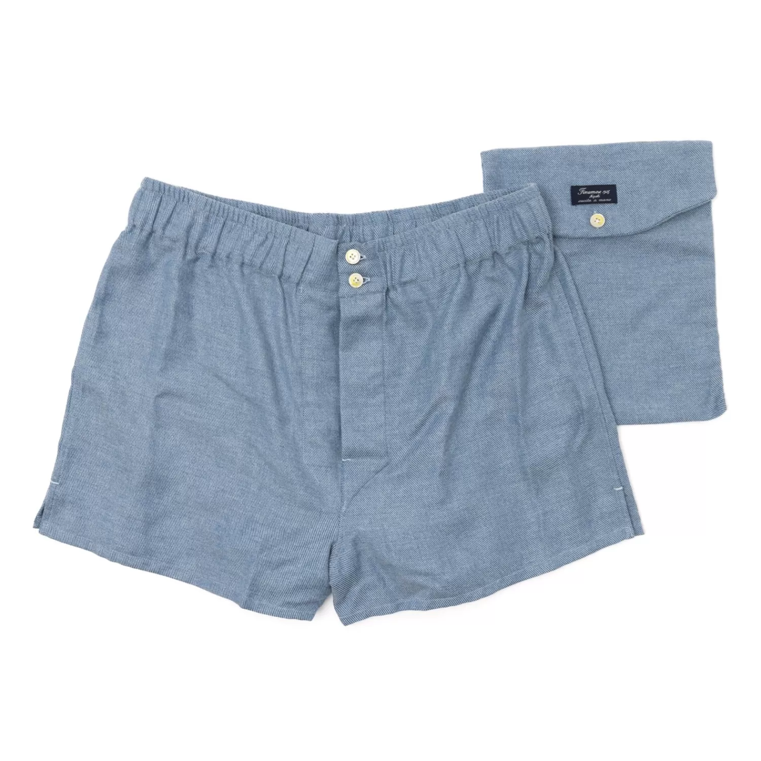 Homewear>Finamore 1925 Boxer-Short "Luxury Winter Plain" aus Baumwolle und Kaschmir - Handarbeit Denimblau-BluDenim