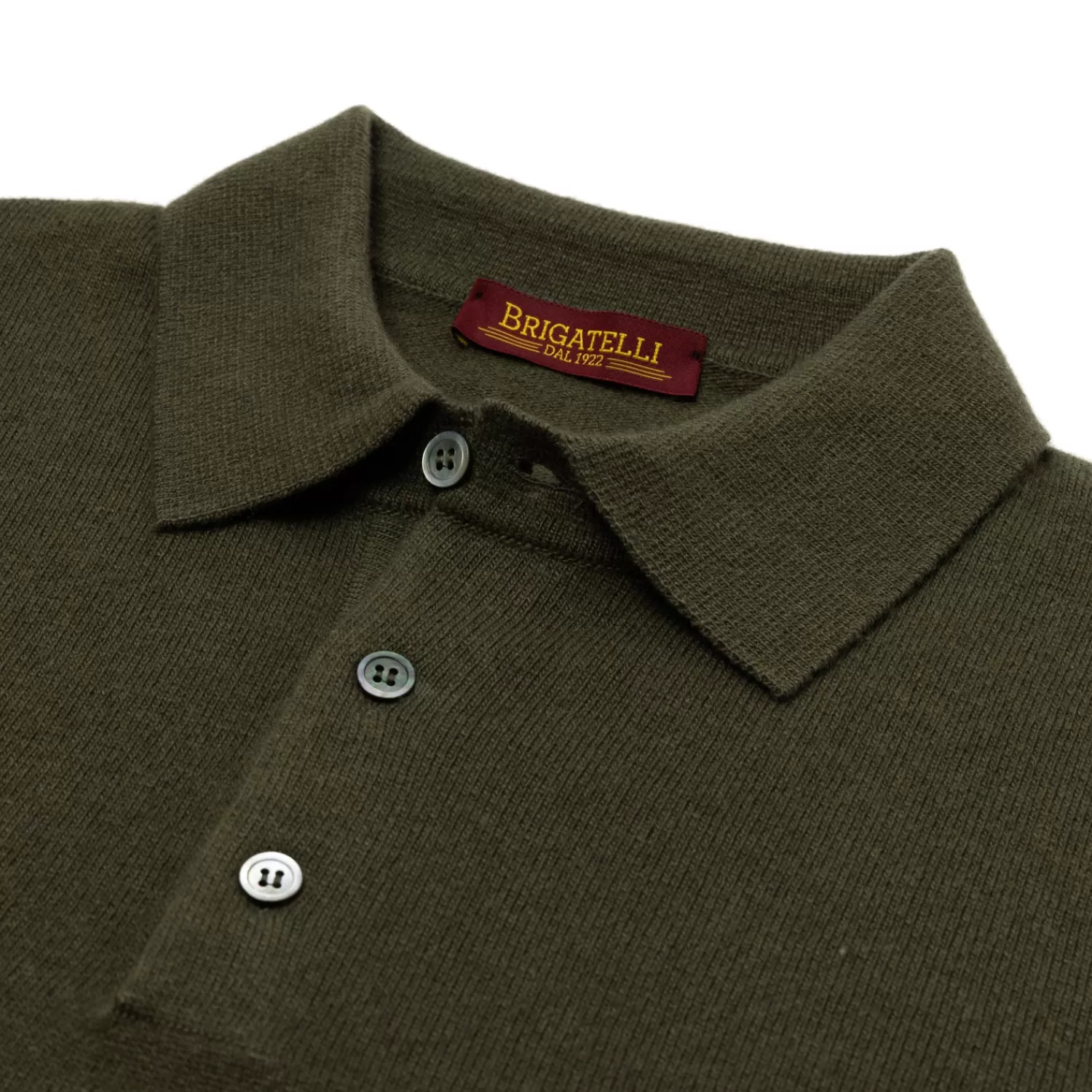 Strickwaren>Brigatelli dal 1922 per Michael Jondral: Polo-Pullover aus Merinowolle und Kaschmir - 1 Ply Cashmere Blend Lodengrün-VerdeLoden