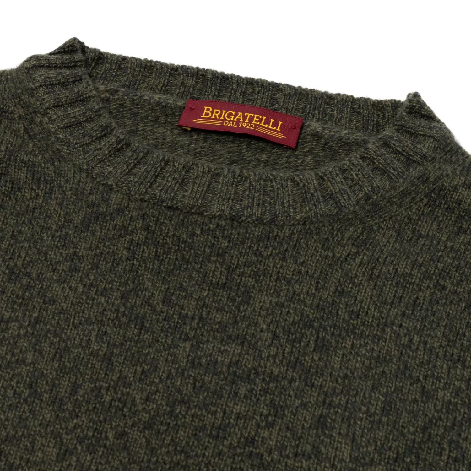 Strickwaren>Brigatelli dal 1922 per Michael Jondral: Rundhals-Pullover aus Merinowolle und Kaschmir - 3 Ply Cashmere Blend Moosgrün-VerdeMuschio