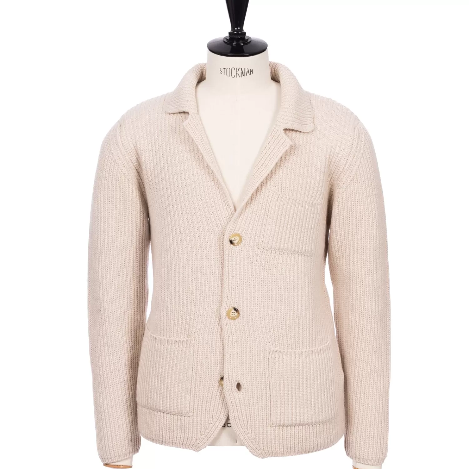 Strickwaren>Brigatelli dal 1922 per Michael Jondral: Strickblazer "Renzo" aus reiner 4 Ply-Merinowolle Natur-Naturale