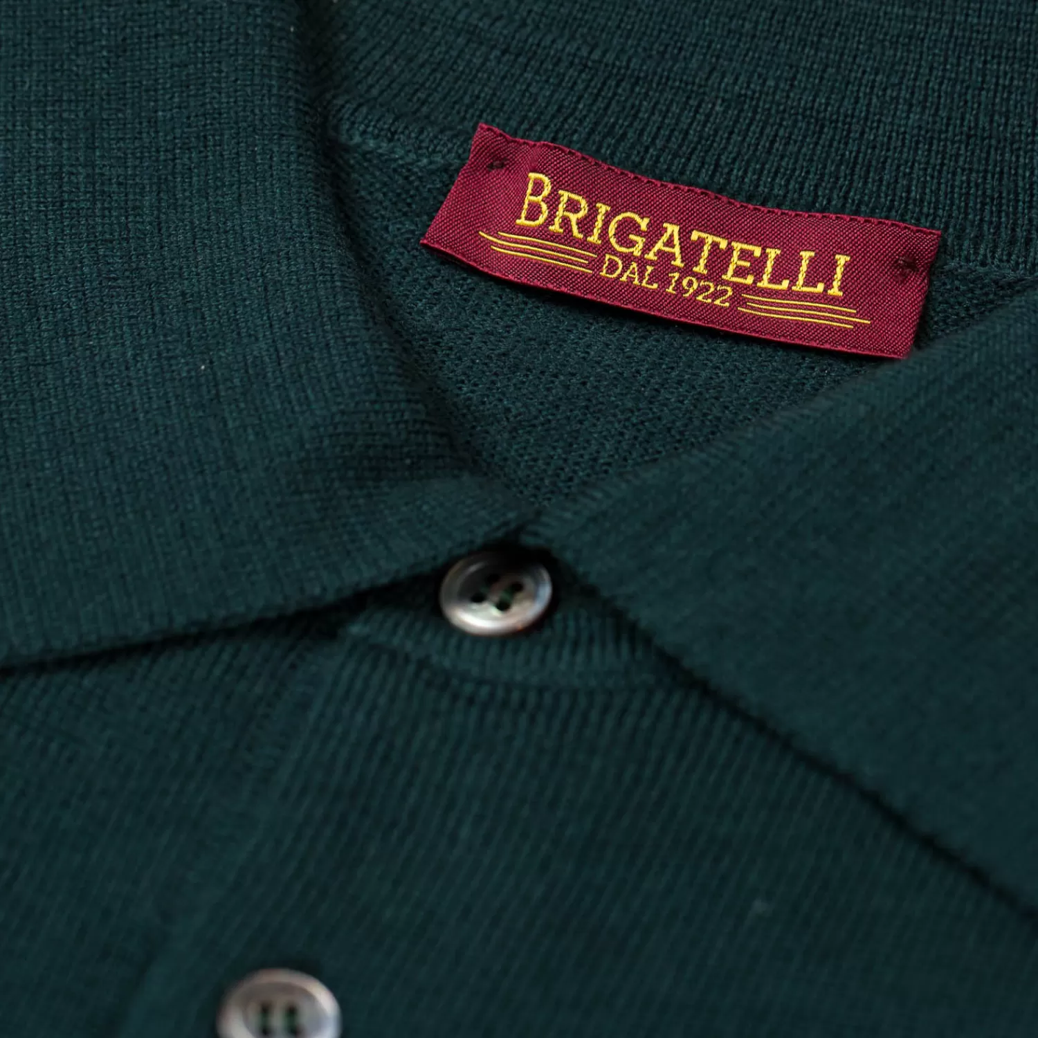 Strickwaren>Brigatelli dal 1922 per Michael Jondral: Strickpolo aus feinster Merinowolle - 12 Gauge Merino Extrafine Dunkelgrün