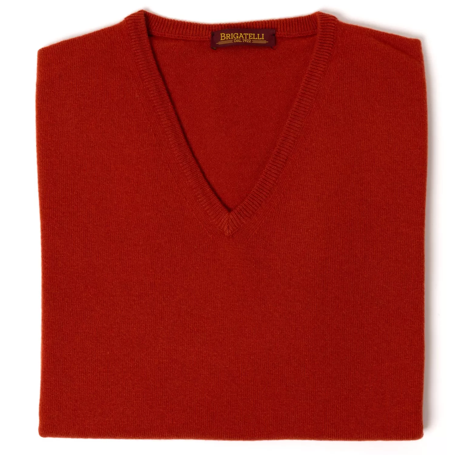 Strickwaren>Brigatelli dal 1922 per Michael Jondral: V-Pullover aus Merinowolle und Kaschmir - 1 Ply Cashmere Blend Rostrot-Ruggine