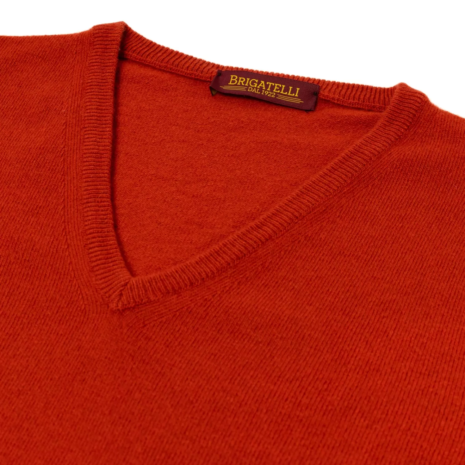 Strickwaren>Brigatelli dal 1922 per Michael Jondral: V-Pullover aus Merinowolle und Kaschmir - 1 Ply Cashmere Blend Rostrot-Ruggine