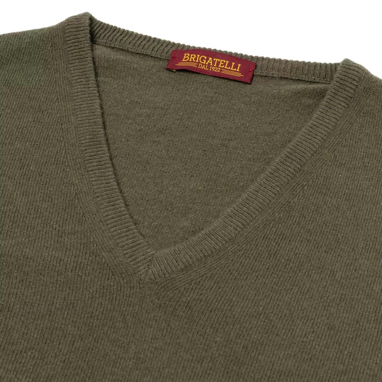 Strickwaren>Brigatelli dal 1922 per Michael Jondral: V-Pullover aus Merinowolle und Kaschmir - 1 Ply Cashmere Blend Lodengrün-VerdeLoden