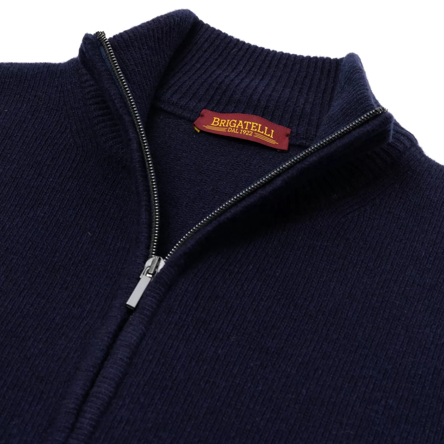 Strickwaren>Brigatelli dal 1922 per Michael Jondral: Zip-Cardigan aus Merinowolle und Kaschmir - 3 Ply Cashmere Blend Dunkelblau -Melangegarn