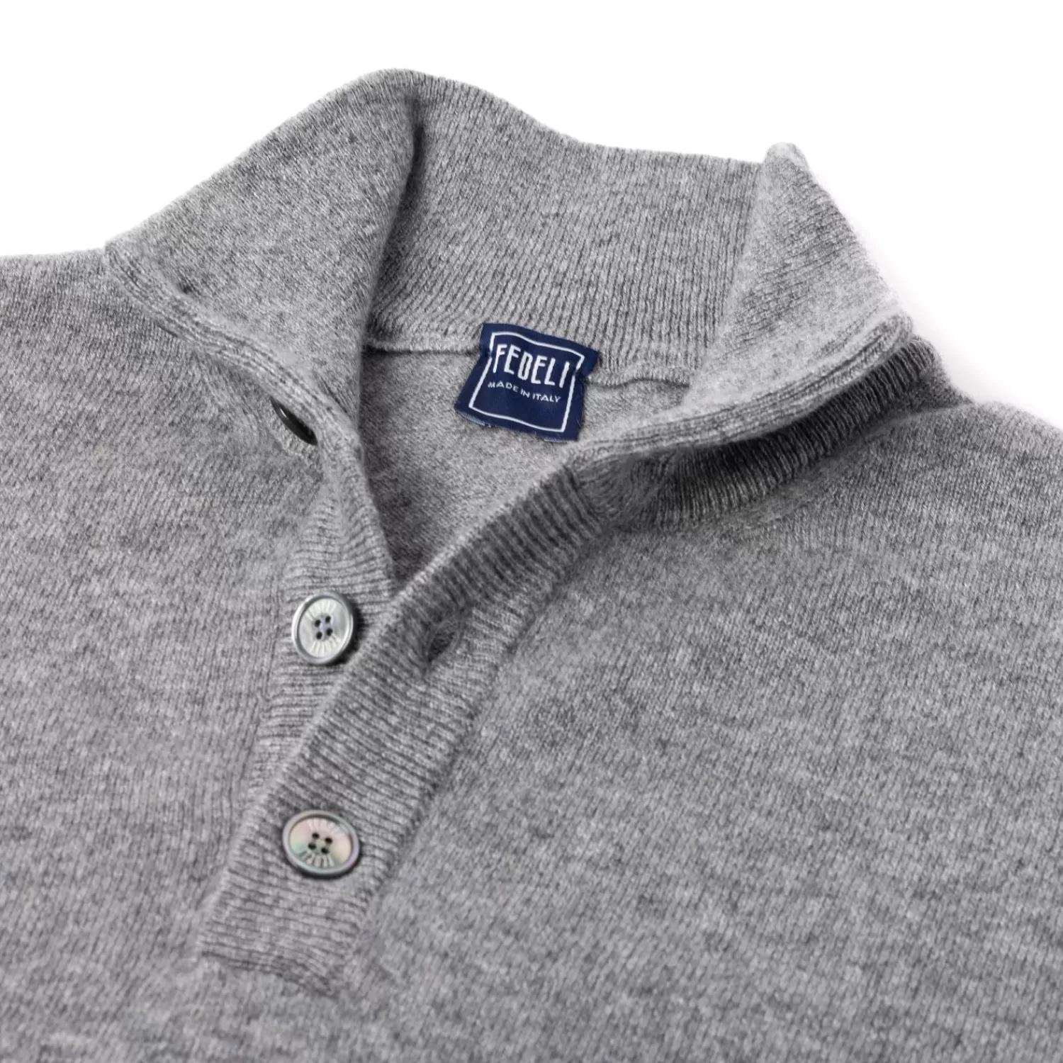 Strickwaren>Fedeli Exklusiv für Michael Jondral: Flanellgrauer Polo-Pullover "Scirocco" aus feinstem schottischen Kaschmir Flannel-Flanellgrau