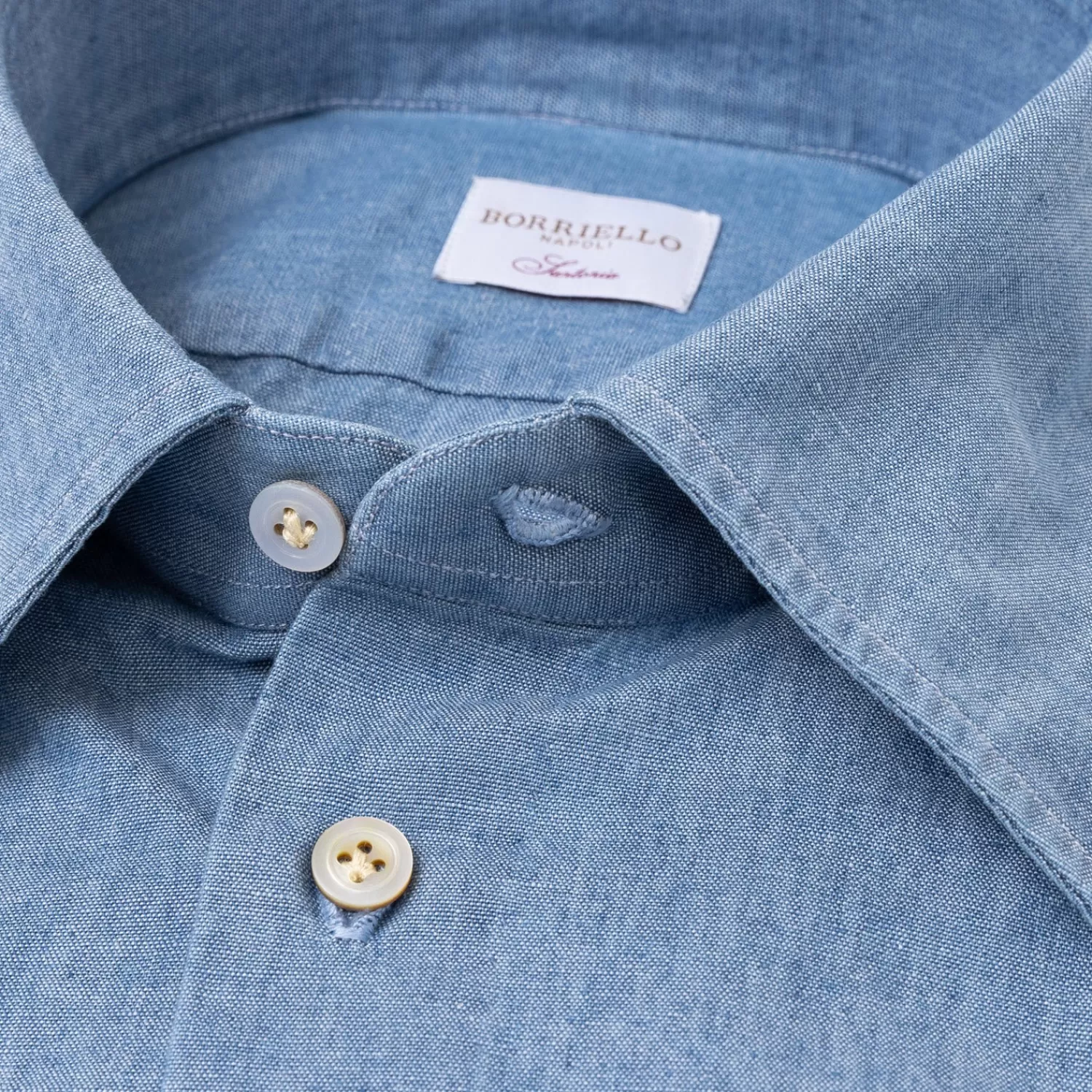 Hemden>Borriello Exklusiv für Michael Jondral: Hemd "Sartorial Cocktail" aus " Prewashed Japan-Chambray - Handarbeit  Denimblau