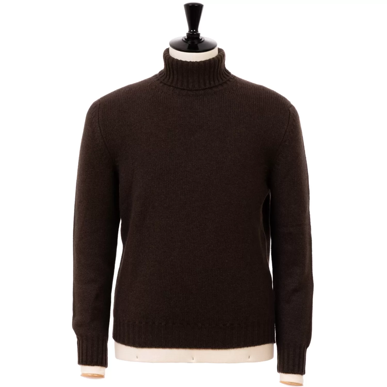 Strickwaren>Fedeli Exklusiv für Michael Jondral: Kakaobrauner Rollkragenpullover aus schottischem 4-Ply Kaschmir  Kakaobraun-Fondente