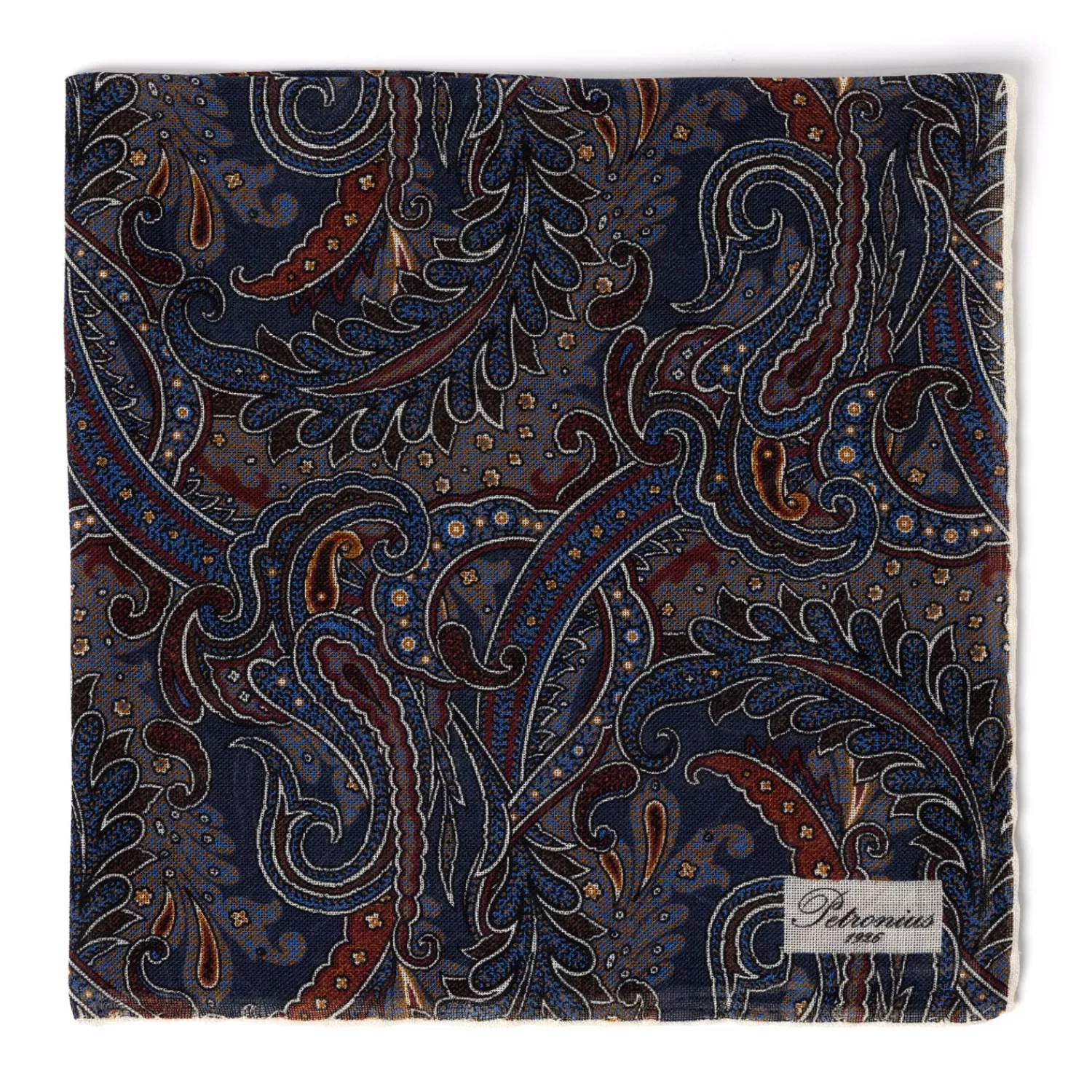 Einstecktücher>Petronius Exklusiv für Michael Jondral: Paisley Blau - Einstecktuch "Vintage 61" aus Wolle und Seide