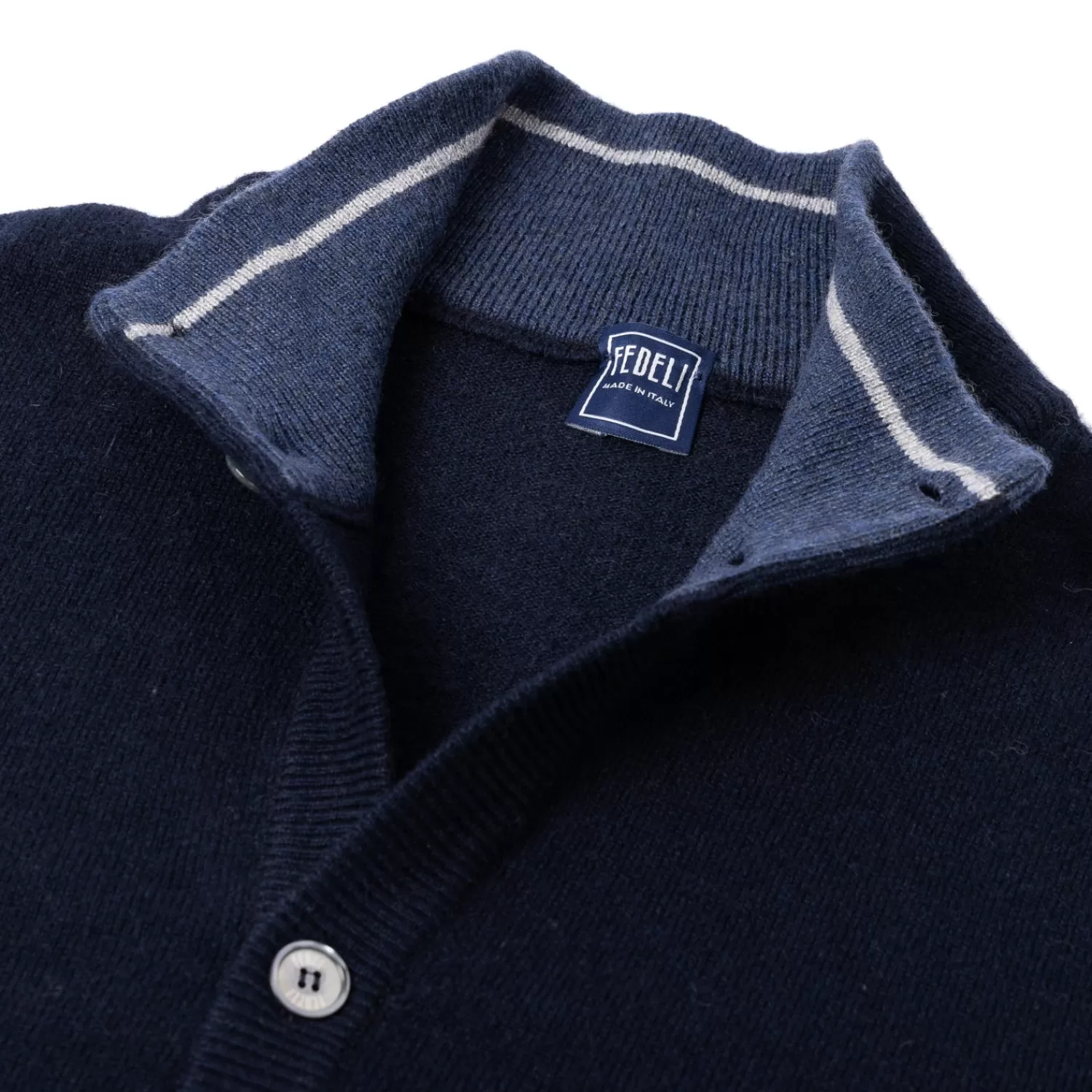 Strickwaren>Fedeli Exklusiv für Michael Jondral: Strickjacke "Favonius Contasto" aus reinem schottischen Kaschmir Dunkelblau-BluScuro