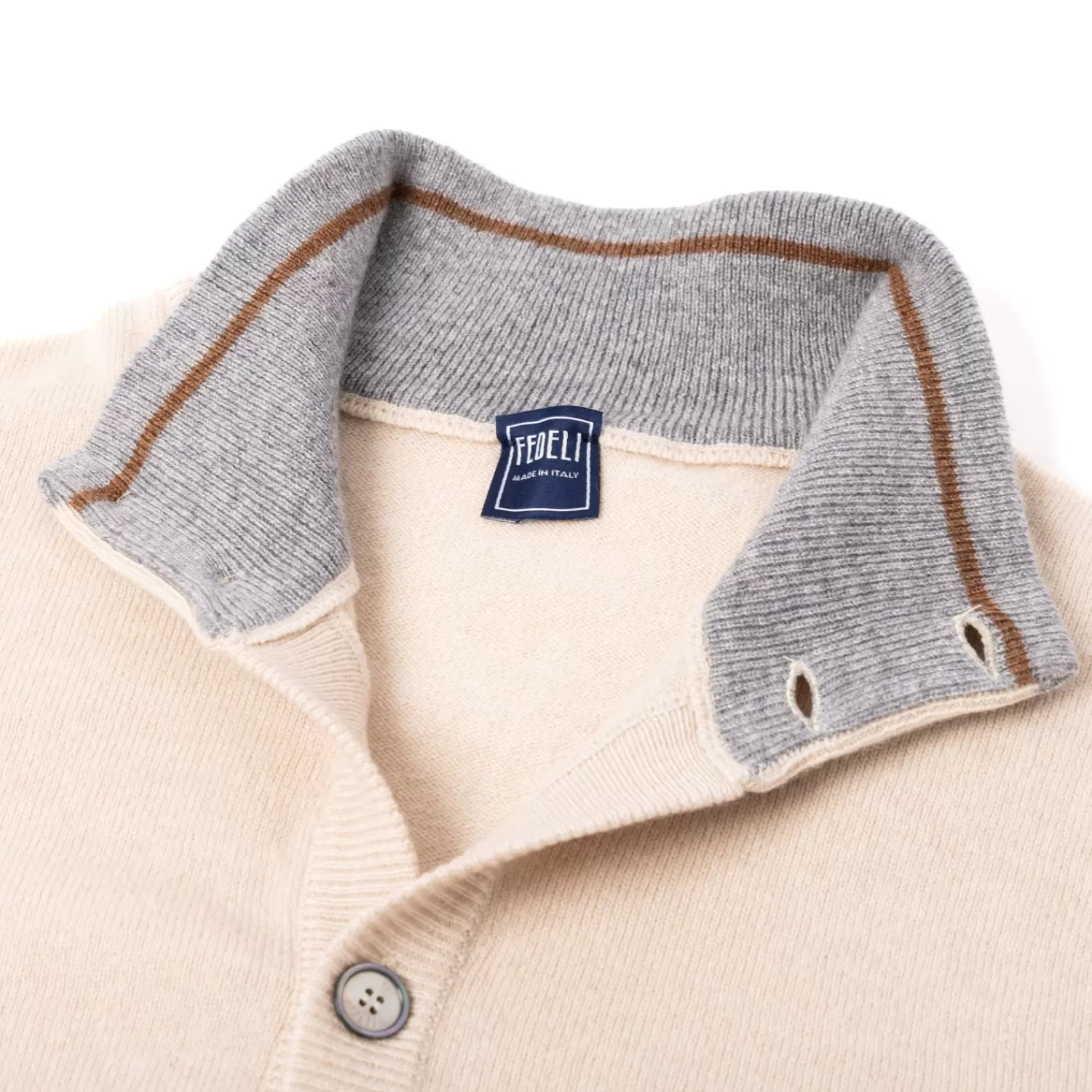 Strickwaren>Fedeli Exklusiv für Michael Jondral: Strickjacke "Favonius Contasto" aus reinem schottischen Kaschmir Natur-Naturale