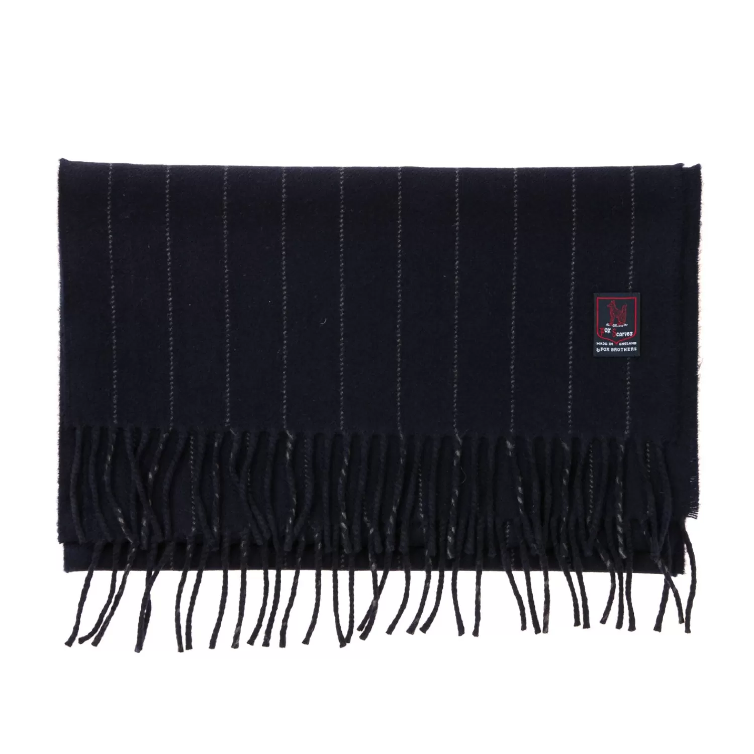 Schals>Fox Brothers Fox Brother´s x MJ: Dunkelblauer Schal "Fox Pin-Stripe" aus Kaschmir und Merinowolle