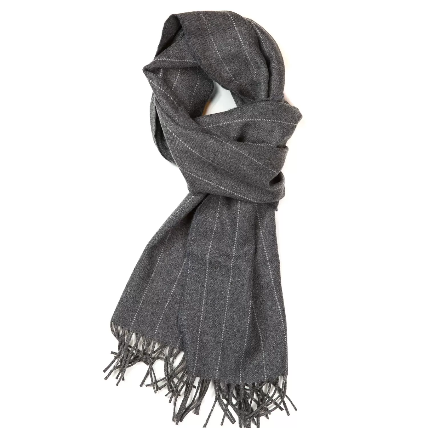Schals>Fox Brothers Fox Brother´s x MJ: Flanellgrauer Schal "Fox Pin-Stripe" aus Kaschmir und Merinowolle