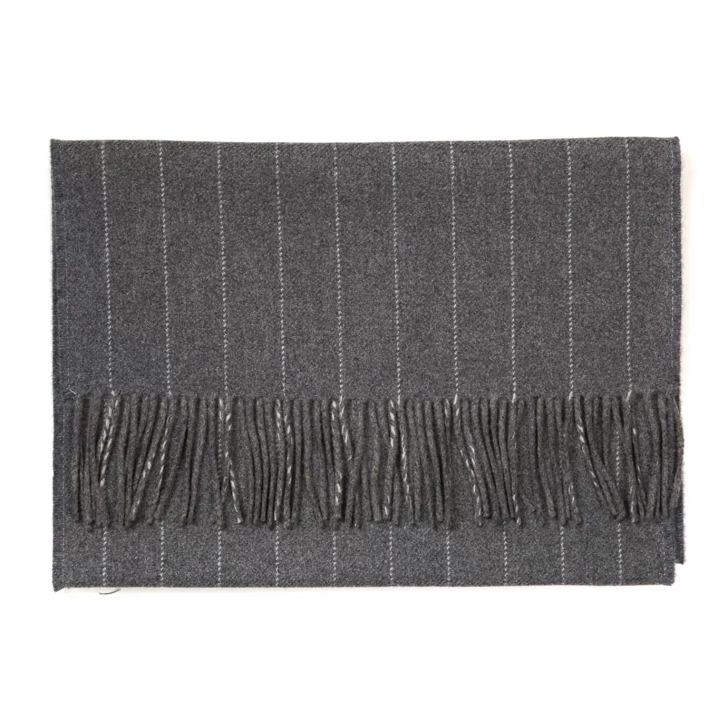 Schals>Fox Brothers Fox Brother´s x MJ: Flanellgrauer Schal "Fox Pin-Stripe" aus Kaschmir und Merinowolle