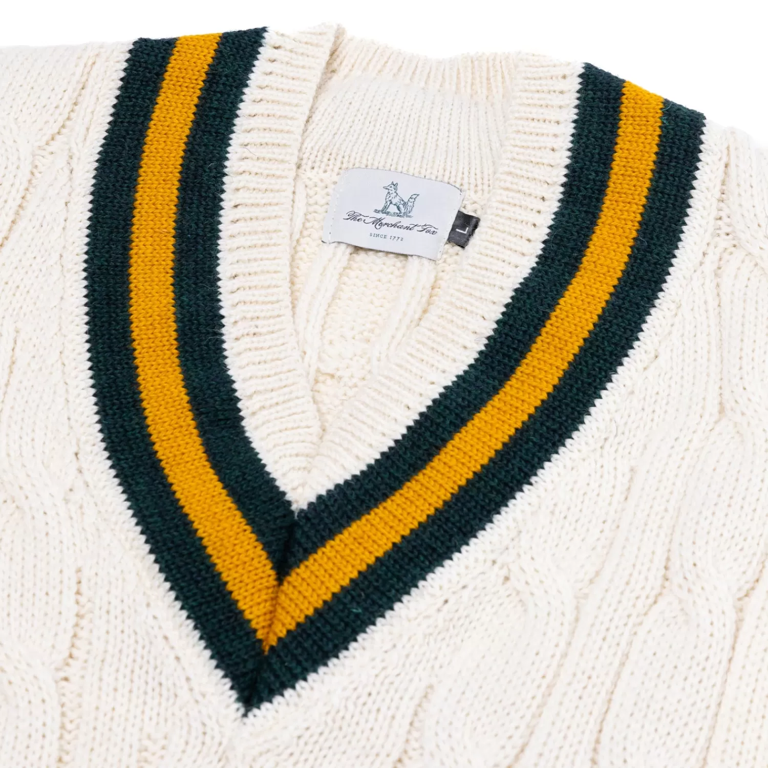 Ivy Men's | Ivy Women's>Fox Brothers x MJ: Original Cricket Pullover "Fox Club" aus britischer Wolle Naturweiß-OffWhite