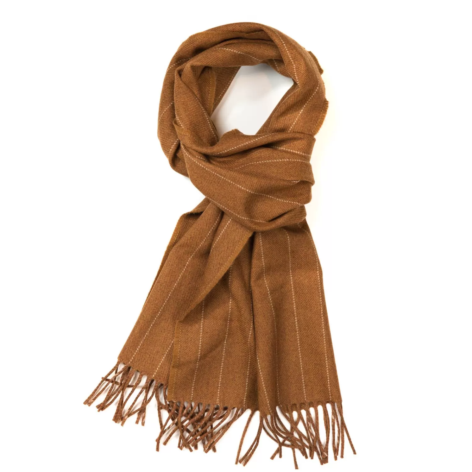 Schals>Fox Brothers Fox Brother´s x MJ: Vicunafarbener Schal "Fox Pin-Stripe" aus Kaschmir und Merinowolle
