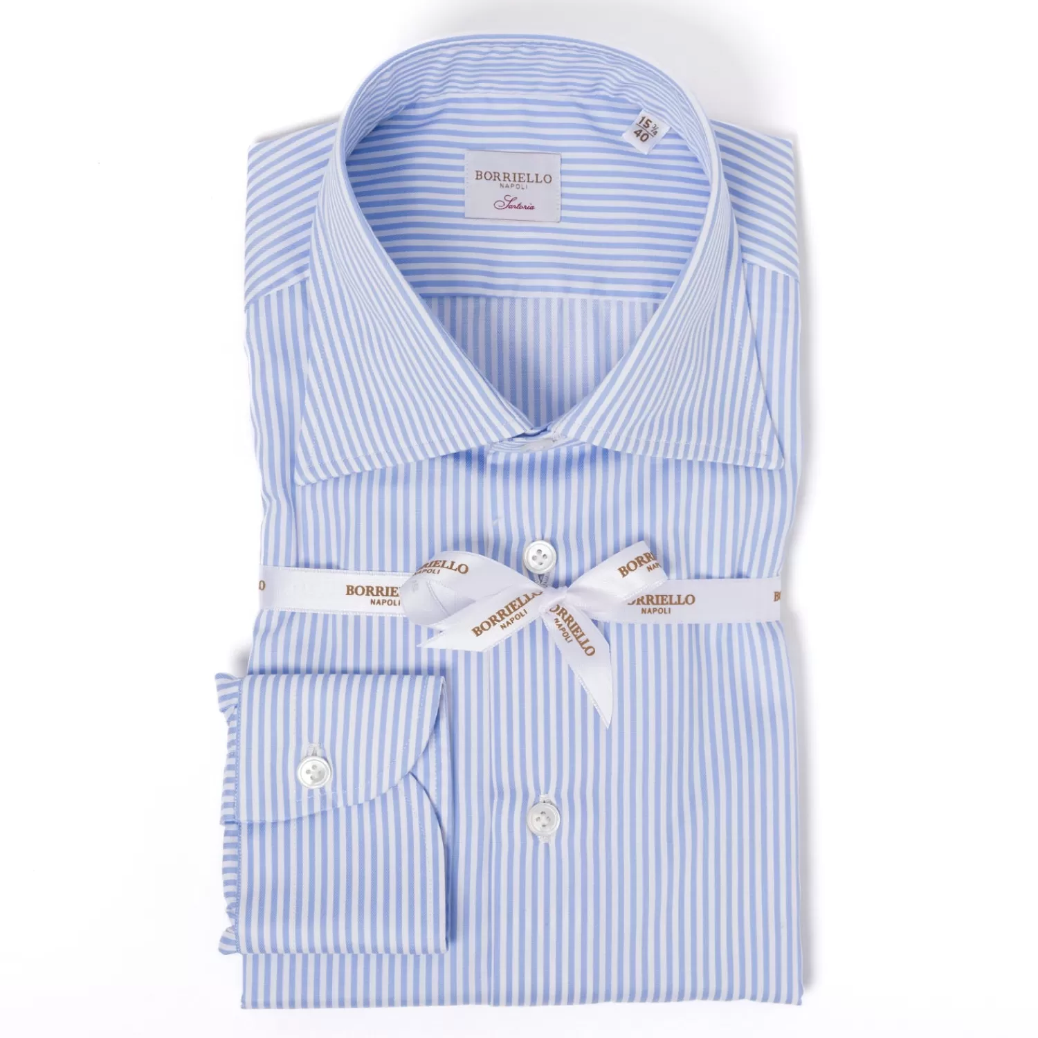 Hemden>Borriello Gestreiftes Hemd "Royal Twill" mit Kent-Kragen und Sportmanschette - Handarbeit