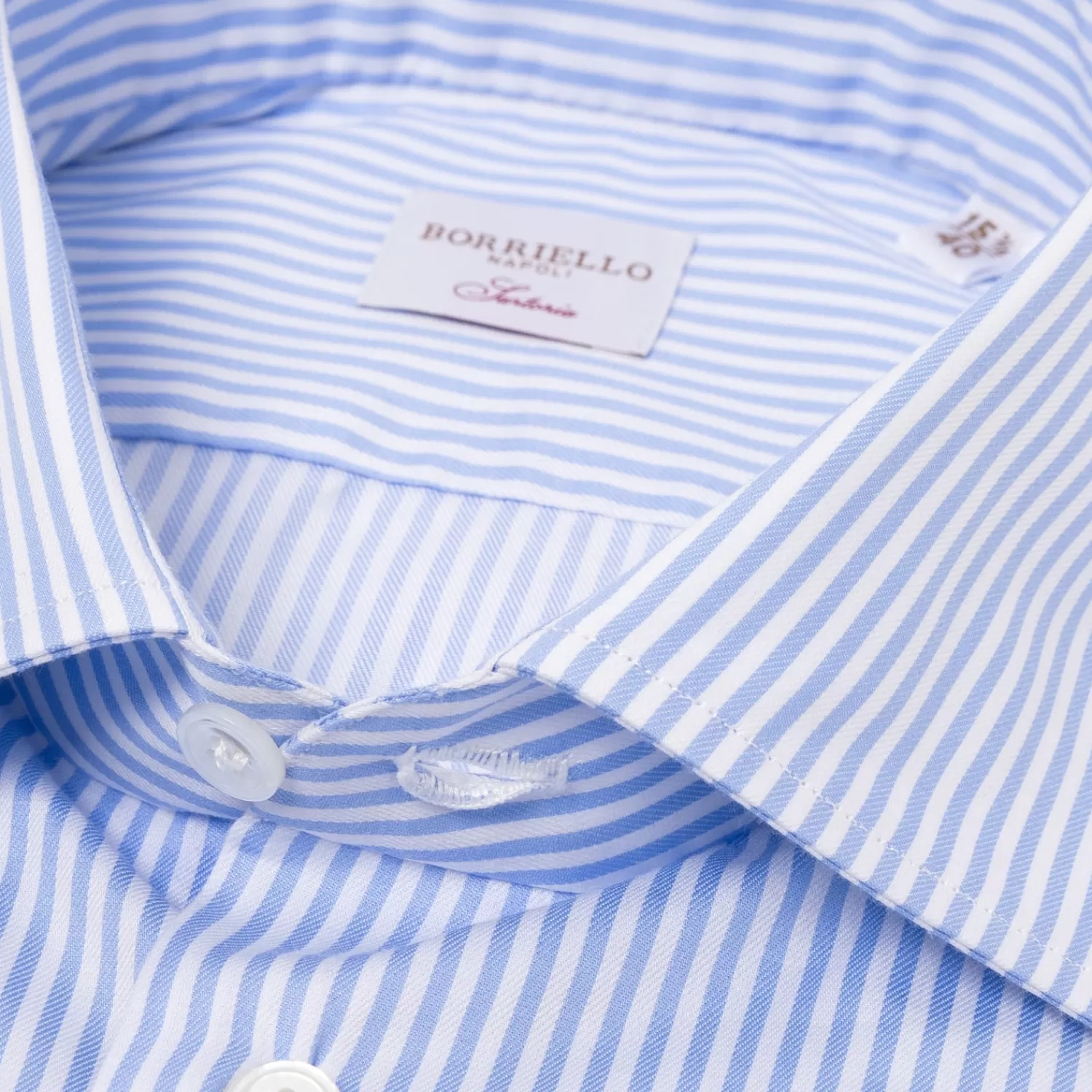 Hemden>Borriello Gestreiftes Hemd "Royal Twill" mit Kent-Kragen und Sportmanschette - Handarbeit