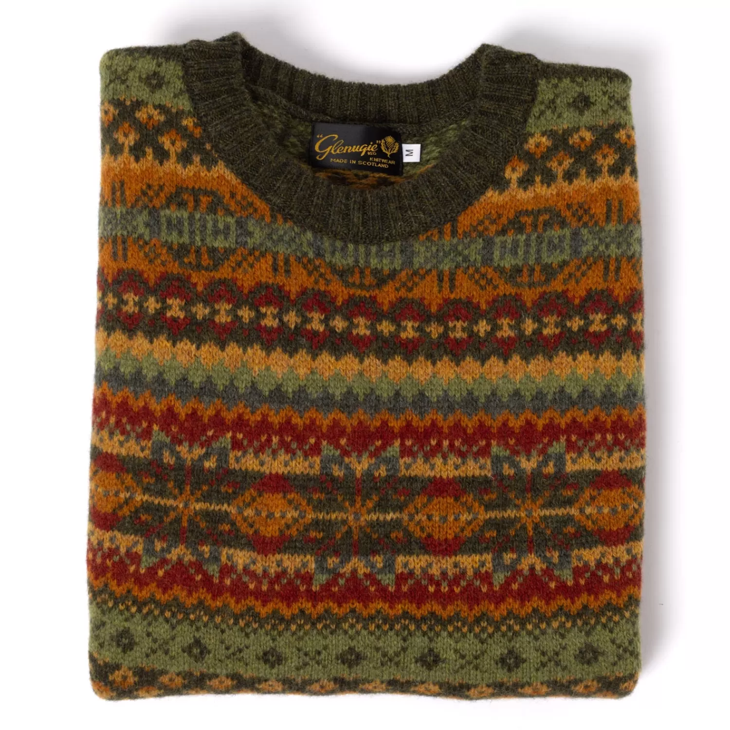 Ivy Men's | Ivy Women's>Glenugie exklusiv x MJ: Pullover "Fairisle Roundneck" aus reiner Wolle - Pure Soft Shetland Pineshadow-Multicolor