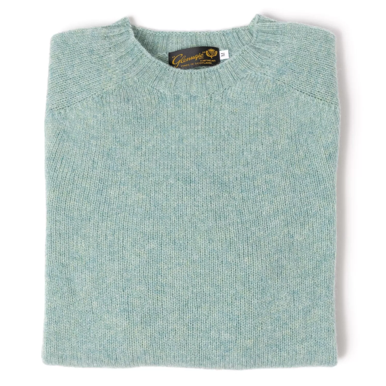 Ivy Men's | Ivy Women's>Glenugie exklusiv x MJ: Pullover "Round Jumper" aus reiner Wolle - Circulate Knit Pure Soft Shetland Minzgrün-FaunaMelange