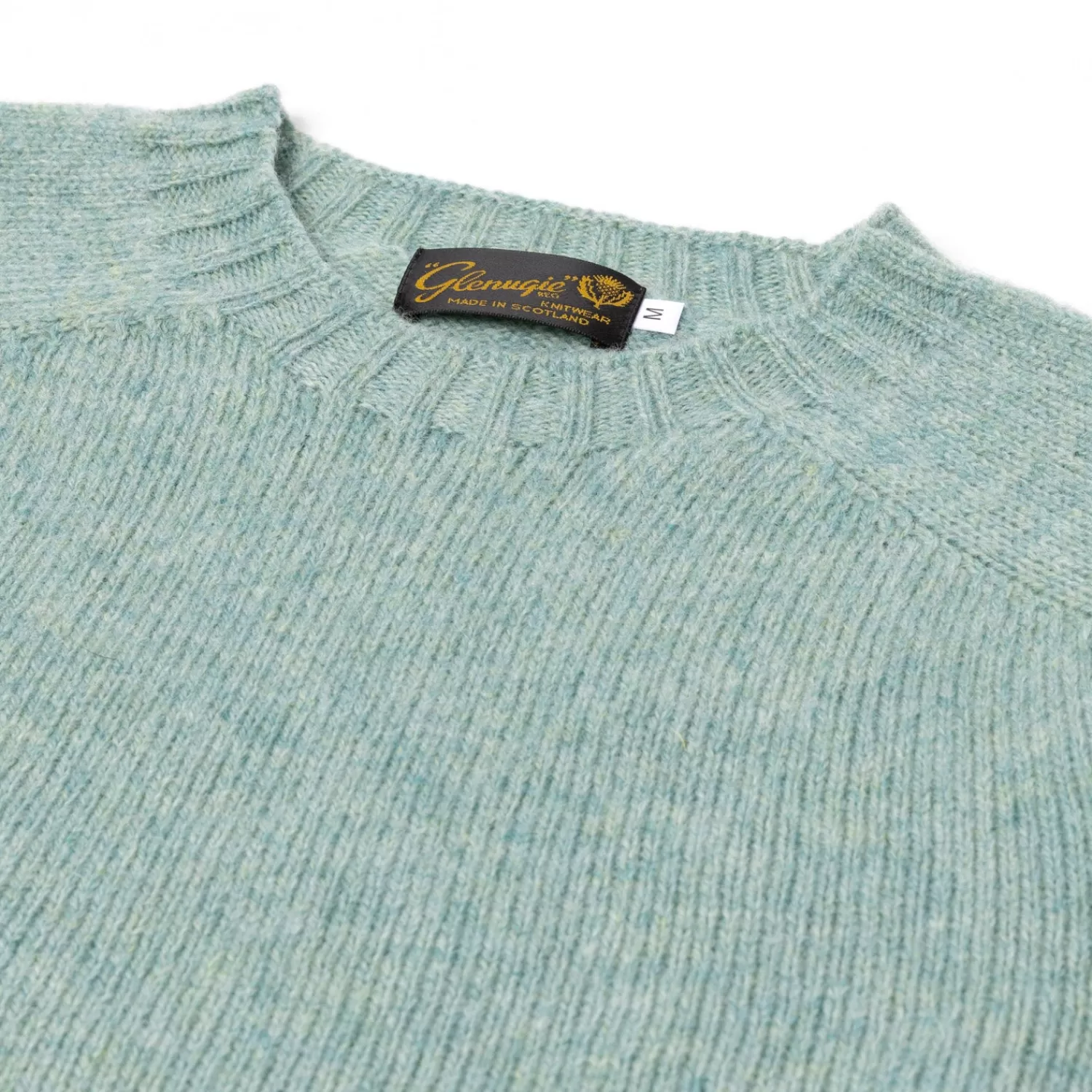 Ivy Men's | Ivy Women's>Glenugie exklusiv x MJ: Pullover "Round Jumper" aus reiner Wolle - Circulate Knit Pure Soft Shetland Minzgrün-FaunaMelange