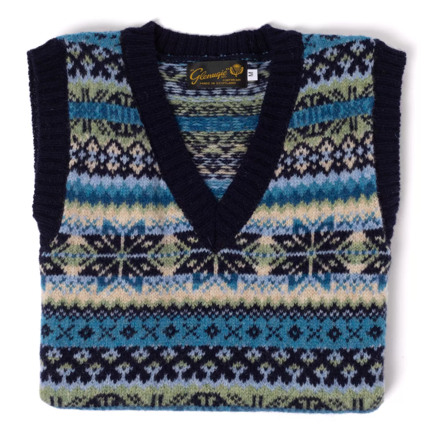 Strickwaren>Glenugie exklusiv x MJ: Pullunder "Fairisle-Slipover" aus reiner Wolle - Pure Soft Shetland NewNavy-Multicolor