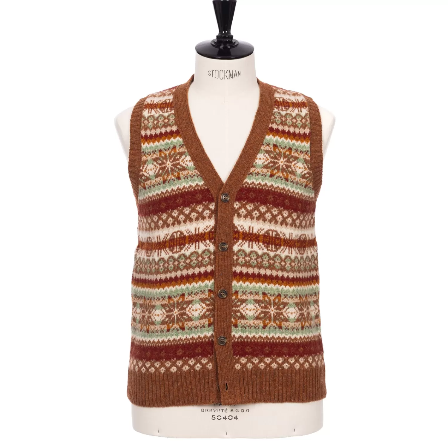 Strickwaren>Glenugie exklusiv x MJ: Weste "Fairisle Waistcoat" aus reiner Wolle - Pure Soft Shetland Sienna-Multicolor