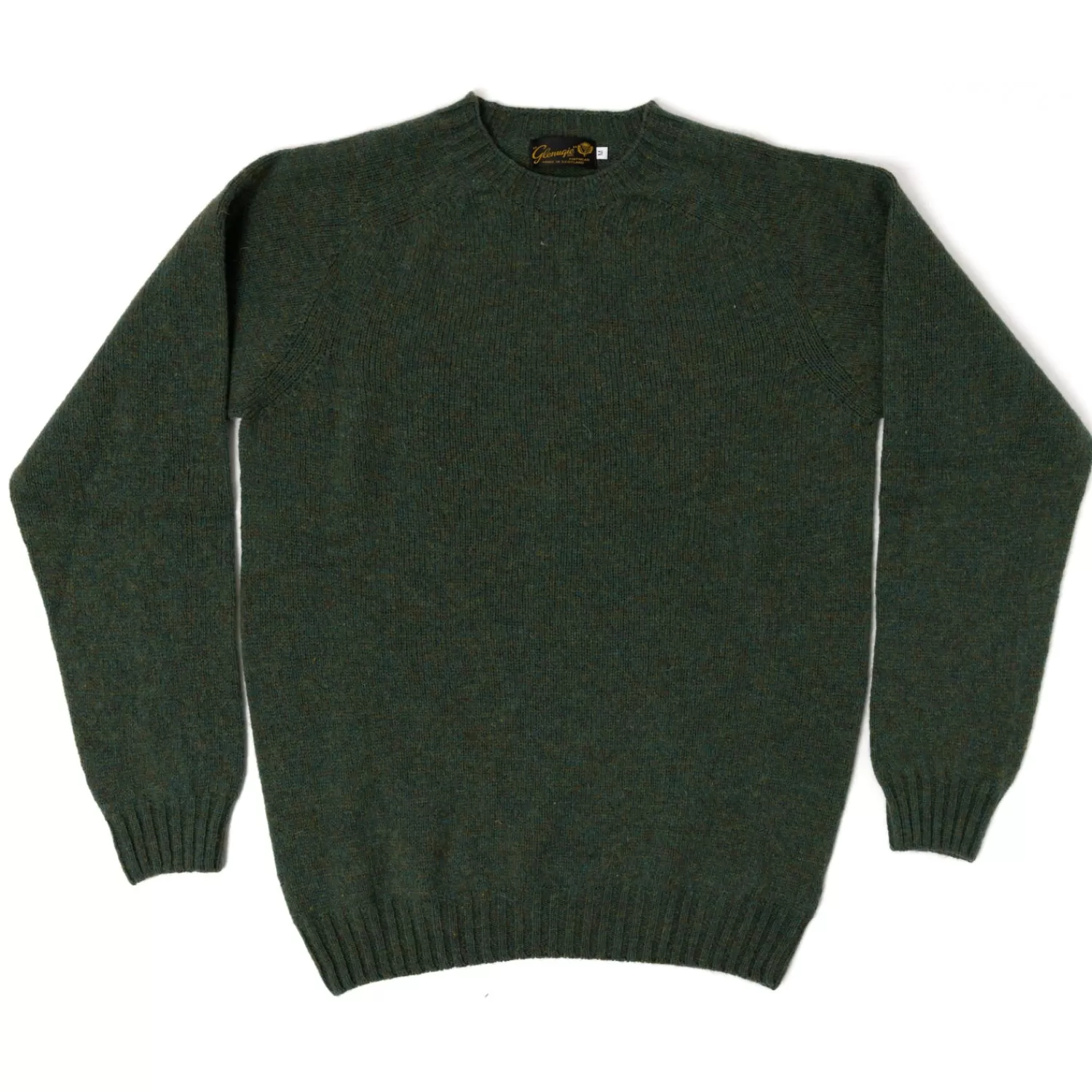 Strickwaren>Glenugie exklusiv xMJ: Pullover "Round Jumper" aus reiner Wolle - Circulate Knit Pure Soft Shetland Olivgrün-JadeMelange