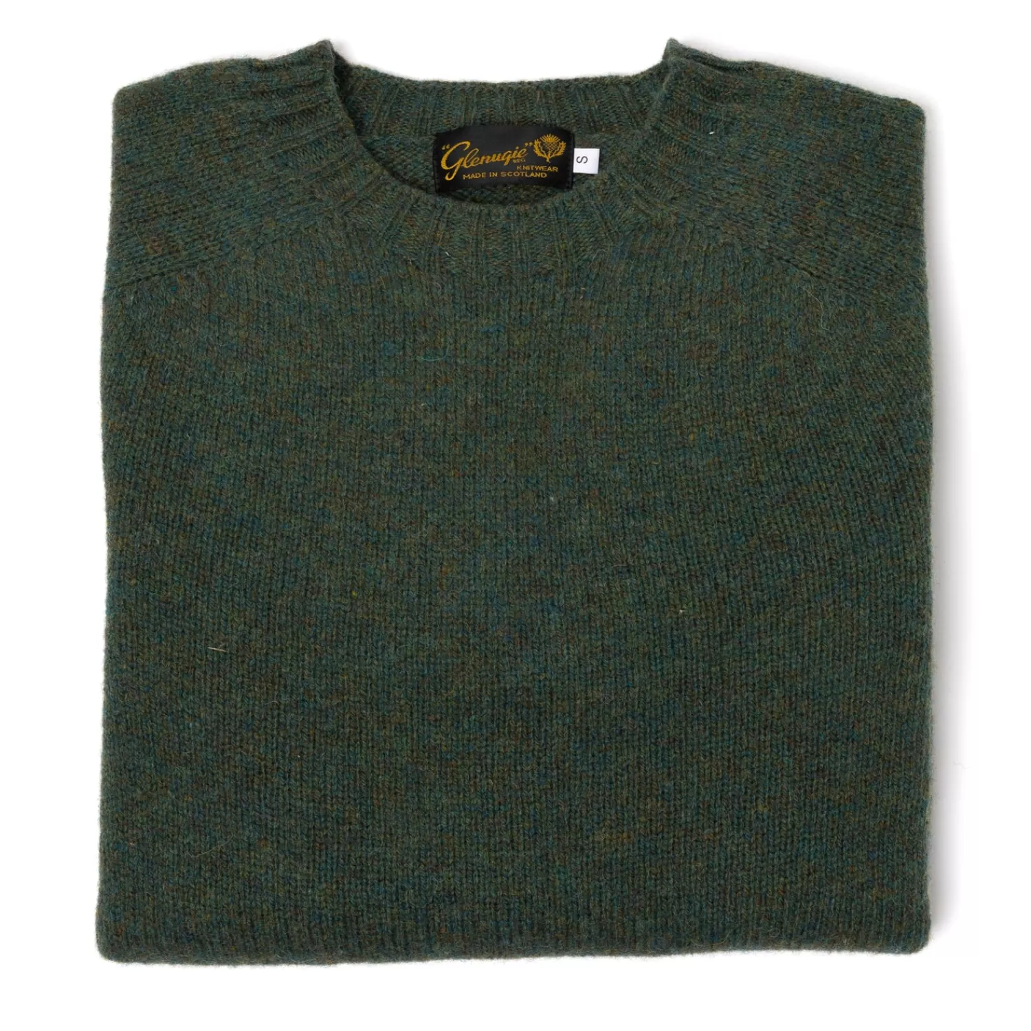 Strickwaren>Glenugie exklusiv xMJ: Pullover "Round Jumper" aus reiner Wolle - Circulate Knit Pure Soft Shetland Olivgrün-JadeMelange