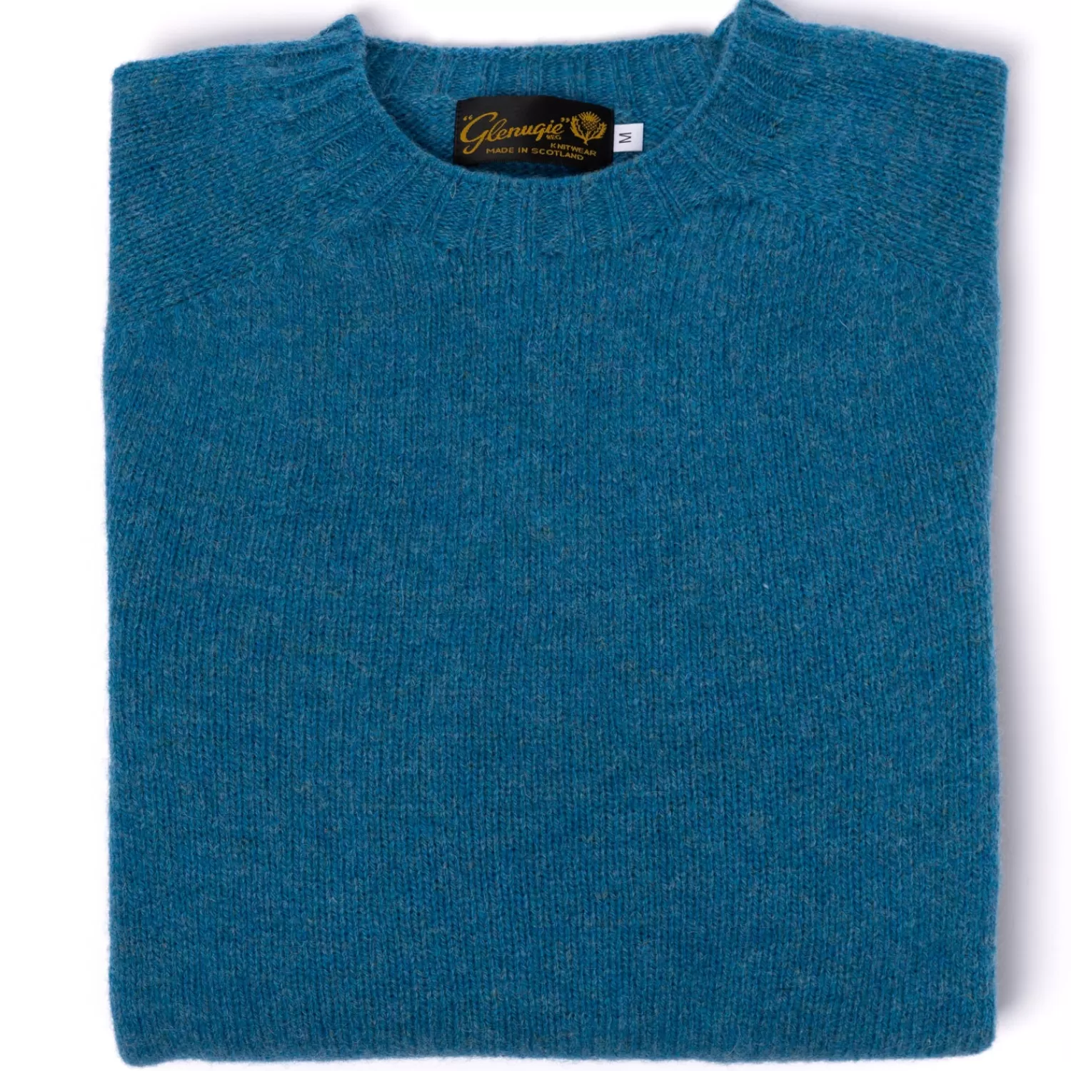 Strickwaren>Glenugie x MJ: Pullover "Round Jumper" aus reiner Wolle - Pure Soft Shetland Petrolblau-PennanBayMelange
