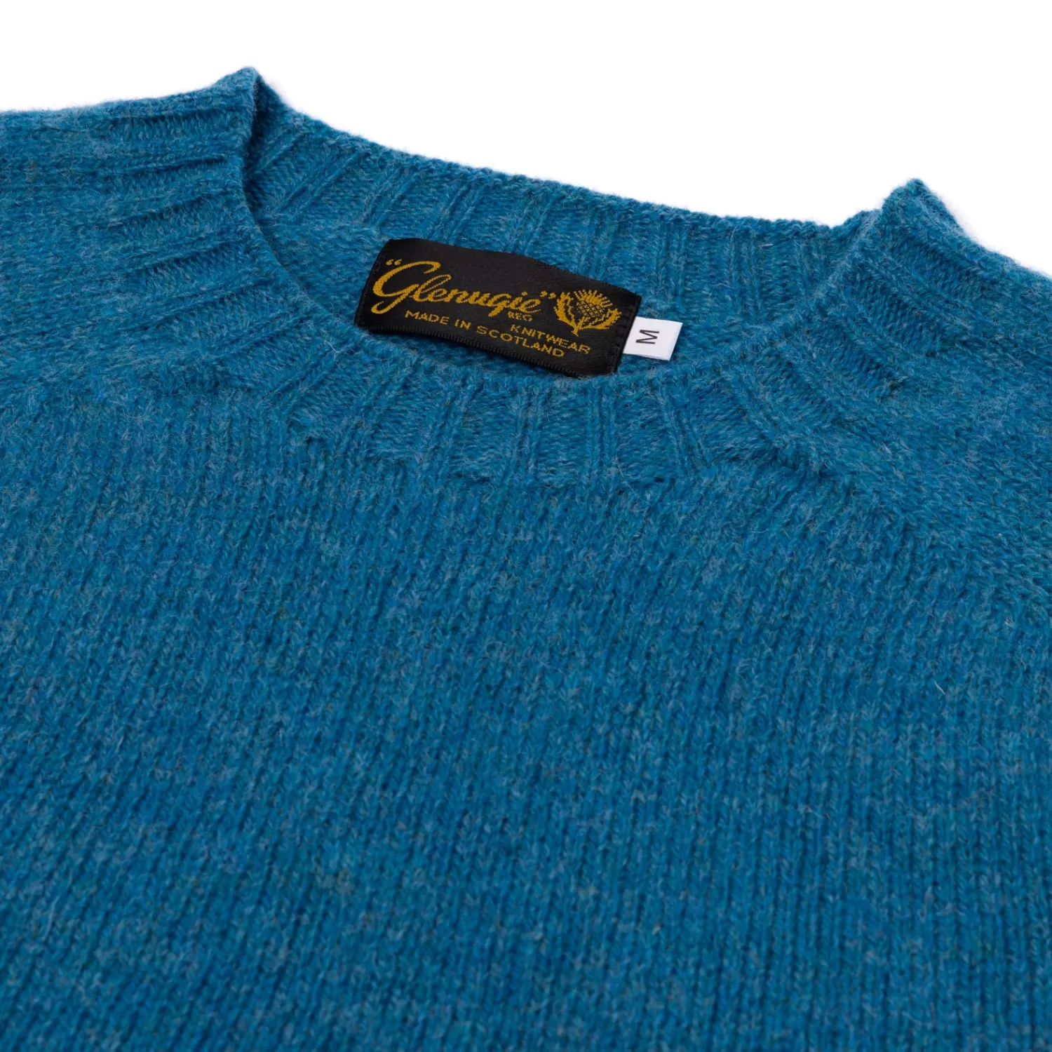 Strickwaren>Glenugie x MJ: Pullover "Round Jumper" aus reiner Wolle - Pure Soft Shetland Petrolblau-PennanBayMelange