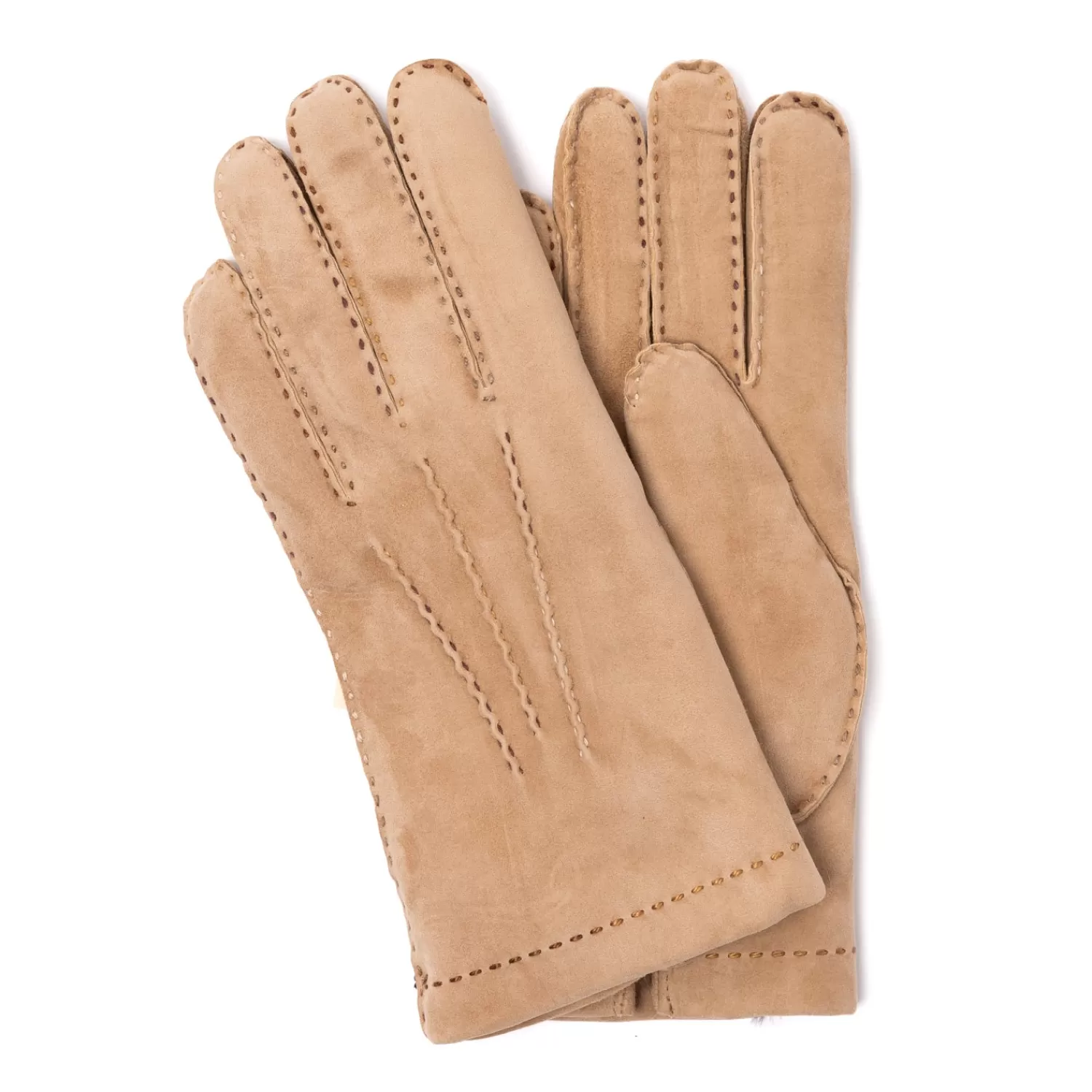 Handschuhe>Thomas Riemer Wien Handschuh "Esterhazy" aus Rentierleder mit Futter aus Orylag-Kaninchenfell - handgenäht Hellbraun-Nut