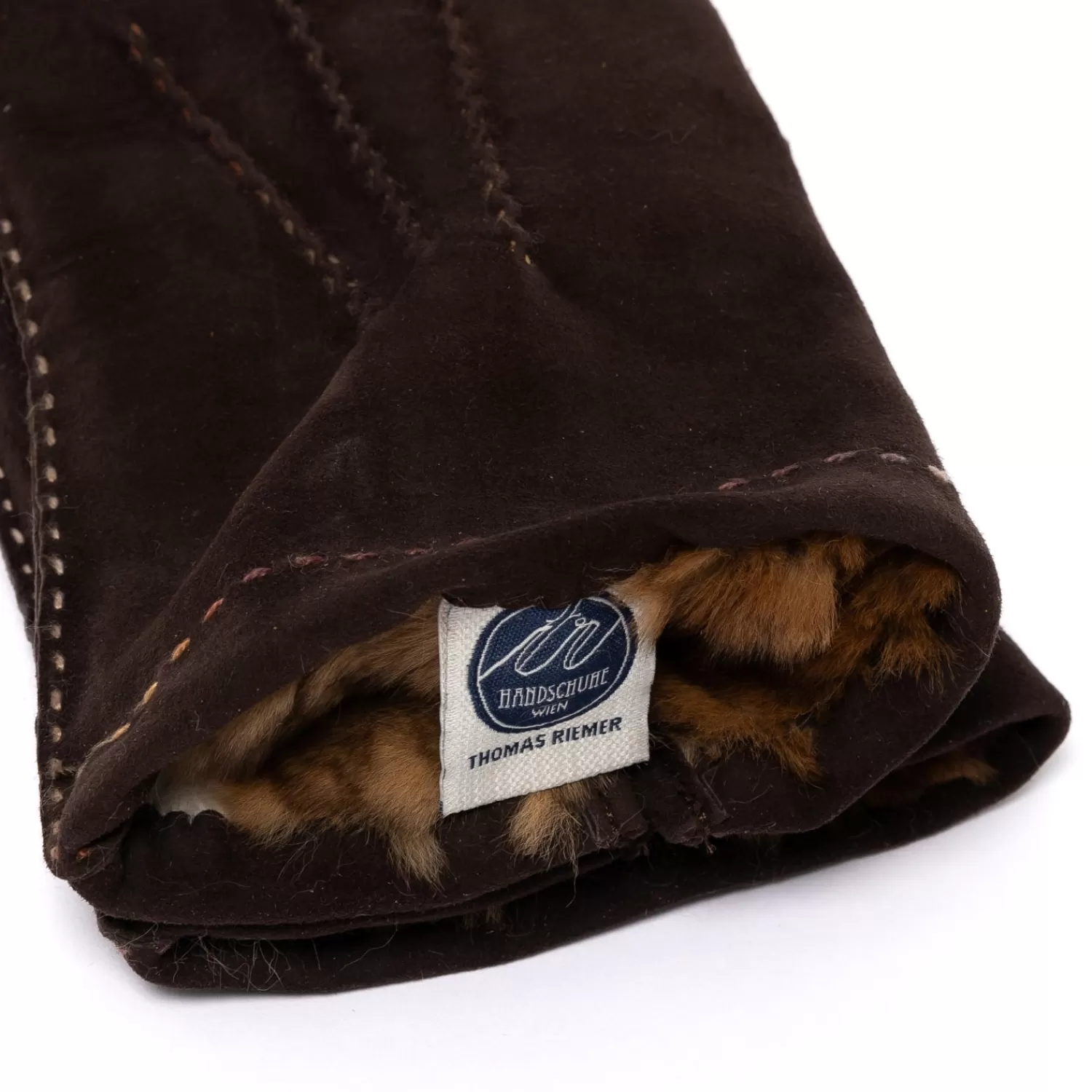 Handschuhe>Thomas Riemer Wien Handschuh "Esterhazy" aus Rentierleder mit Futter aus Orylag-Kaninchenfell - handgenäht Dunkelbraun- Moro