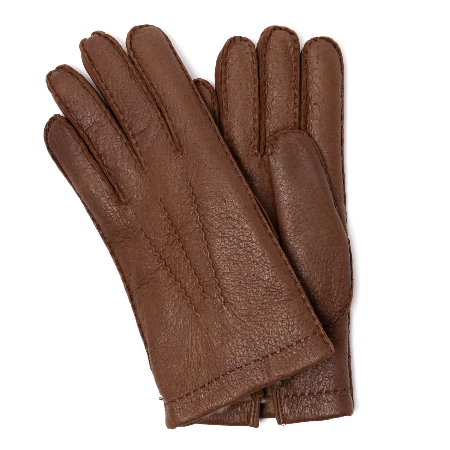 Handschuhe>Thomas Riemer Wien Handschuh "Magnat" aus Peccaryleder mit Futter aus Orylag-Kaninchenfell - handgenäht Nussbraun-Nut