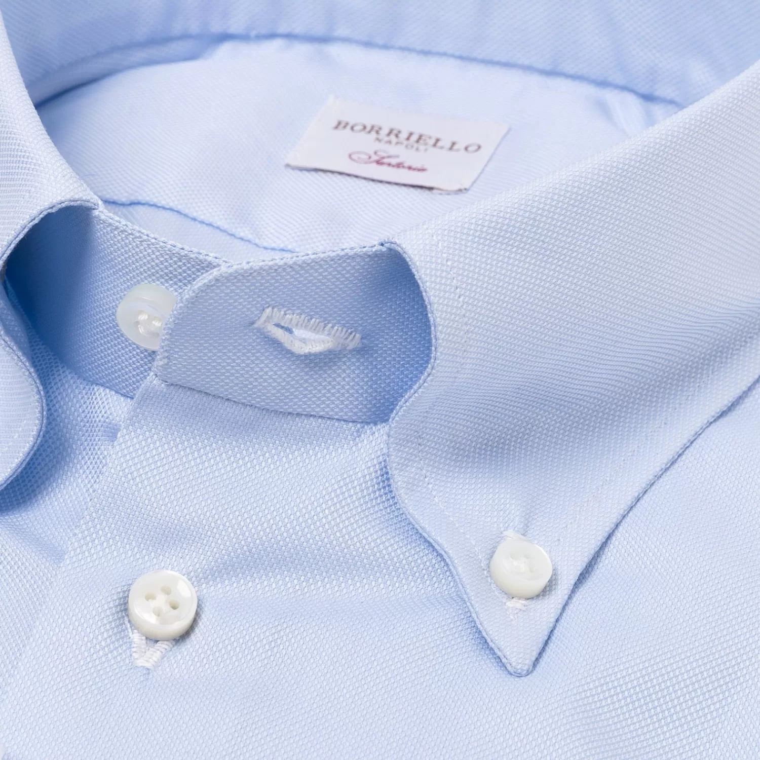 Hemden>Borriello Hellblaues Hemd "Royal Oxford" mit Button Down Kragen und Sportmanschette - Handarbeit Hellblau-BluCeleste