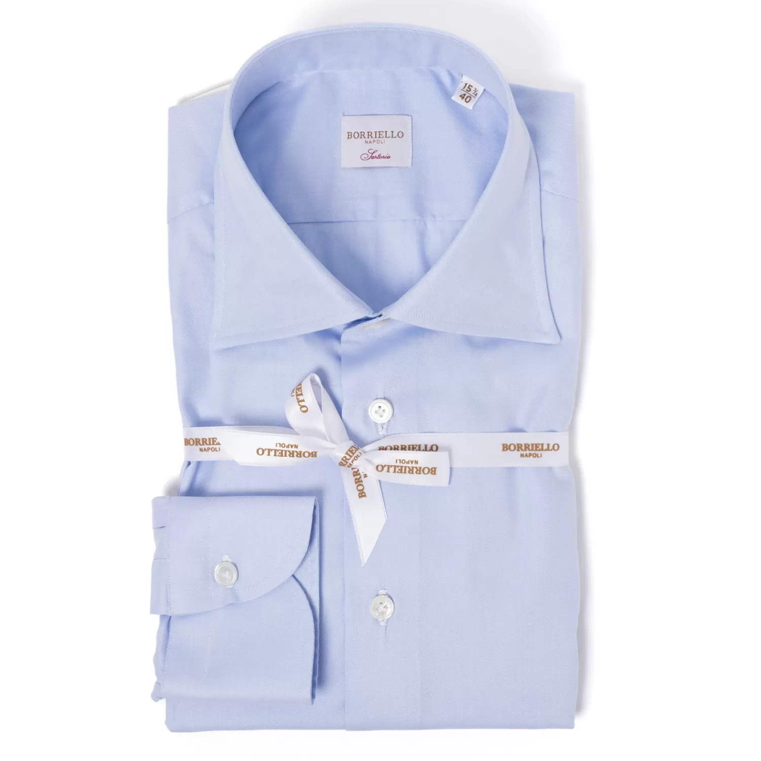Hemden>Borriello Hellblaues Hemd "Royal Twill" mit Kent-Kragen und Sportmanschette - Handarbeit Hellblau-BluCeleste