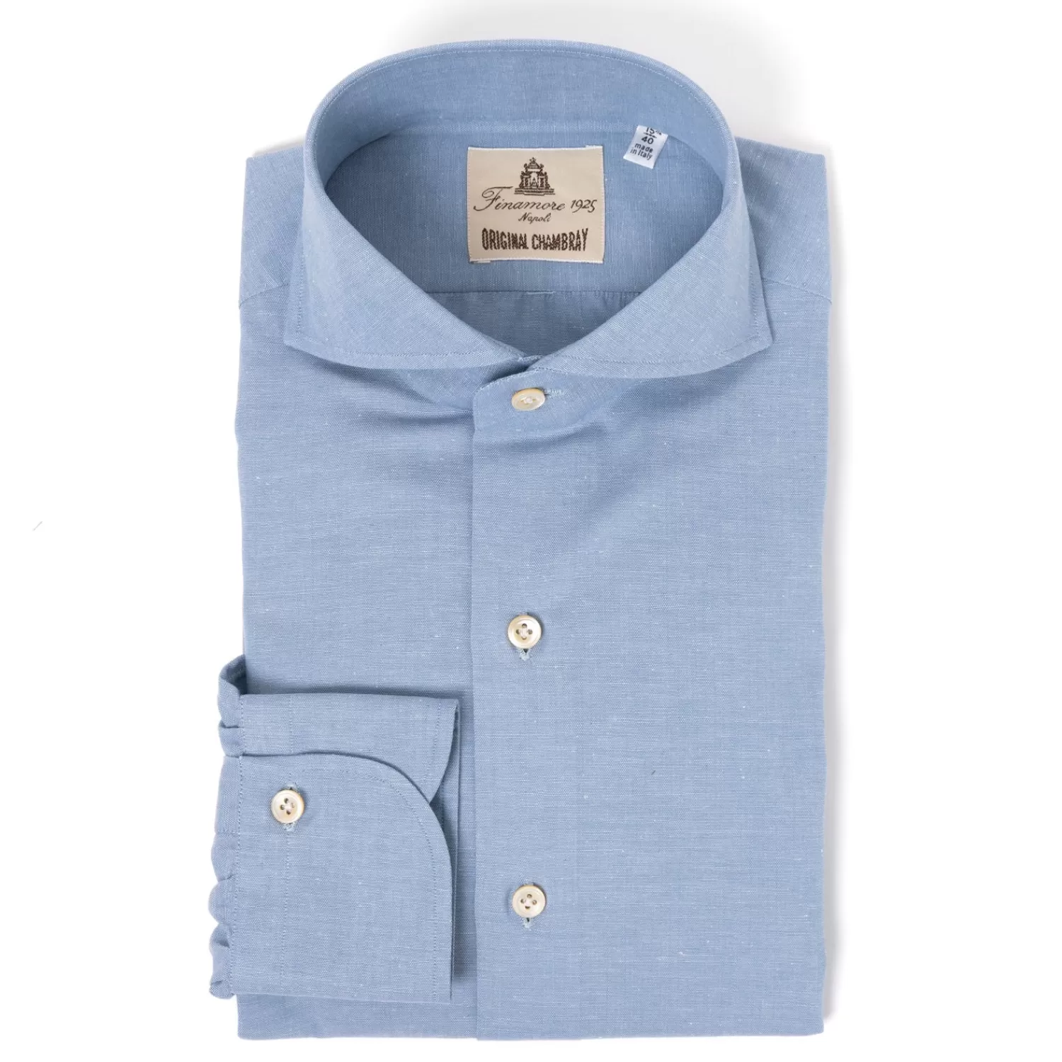 Hemden>Finamore 1925 Hemd "Il Chambray" aus reiner Baumwolle von Alumo - Collo Sergio Denimblau-BluDenim