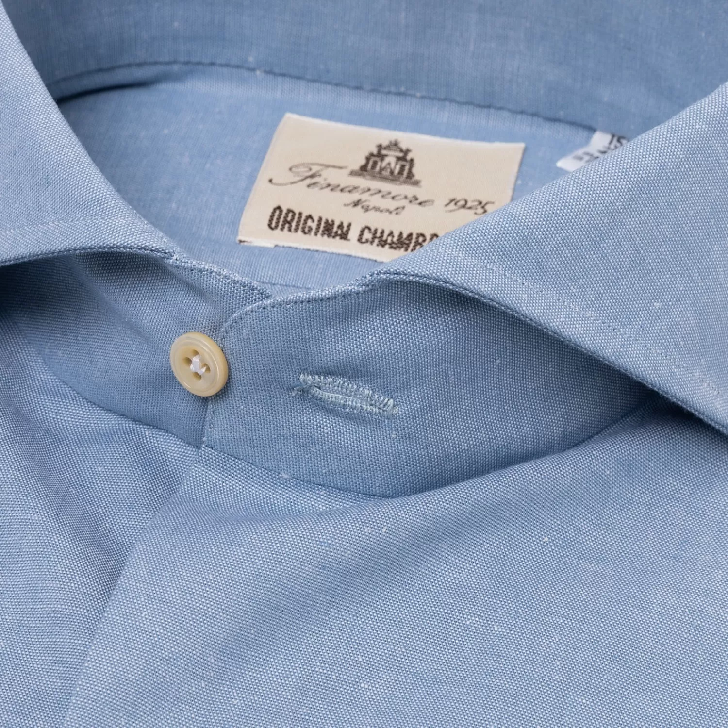 Hemden>Finamore 1925 Hemd "Il Chambray" aus reiner Baumwolle von Alumo - Collo Sergio Denimblau-BluDenim