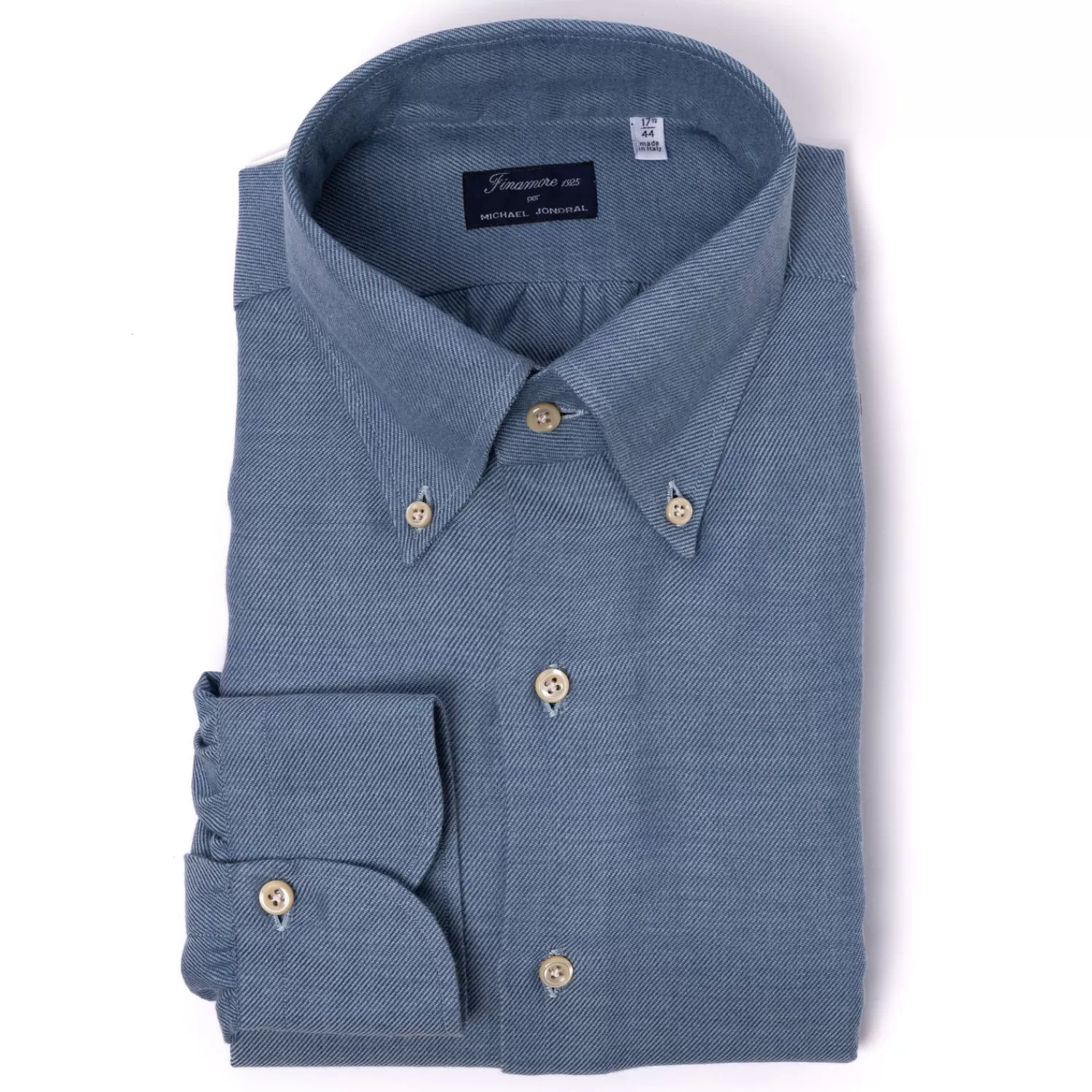 Hemden>Finamore 1925 Hemd "Luxury Winter Plain" aus Baumwolle und Kaschmir - Collo Lucio Denimblau-BluDenim