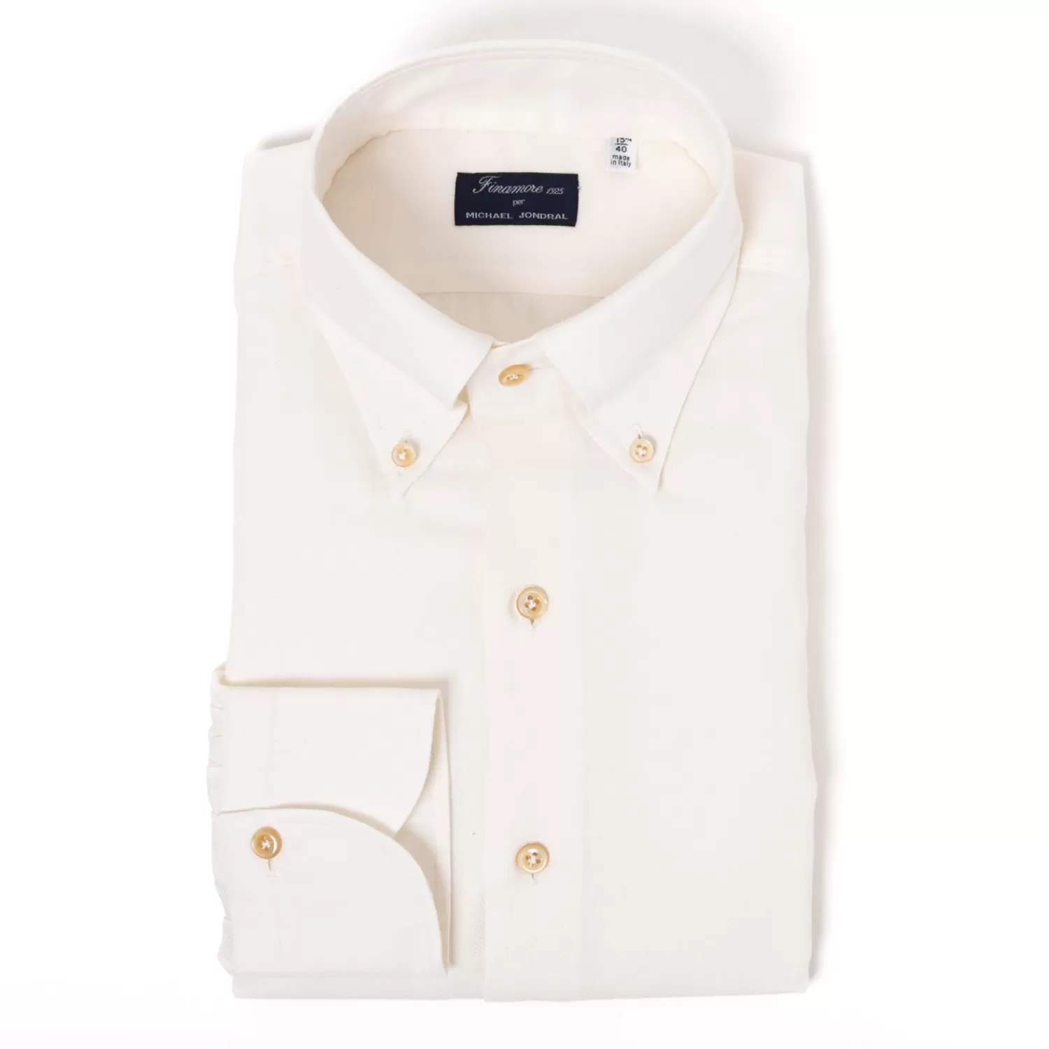 Hemden>Finamore 1925 Hemd "Luxury Winter Plain" aus Baumwolle und Kaschmir - Collo Lucio Cremeweiß-Crema