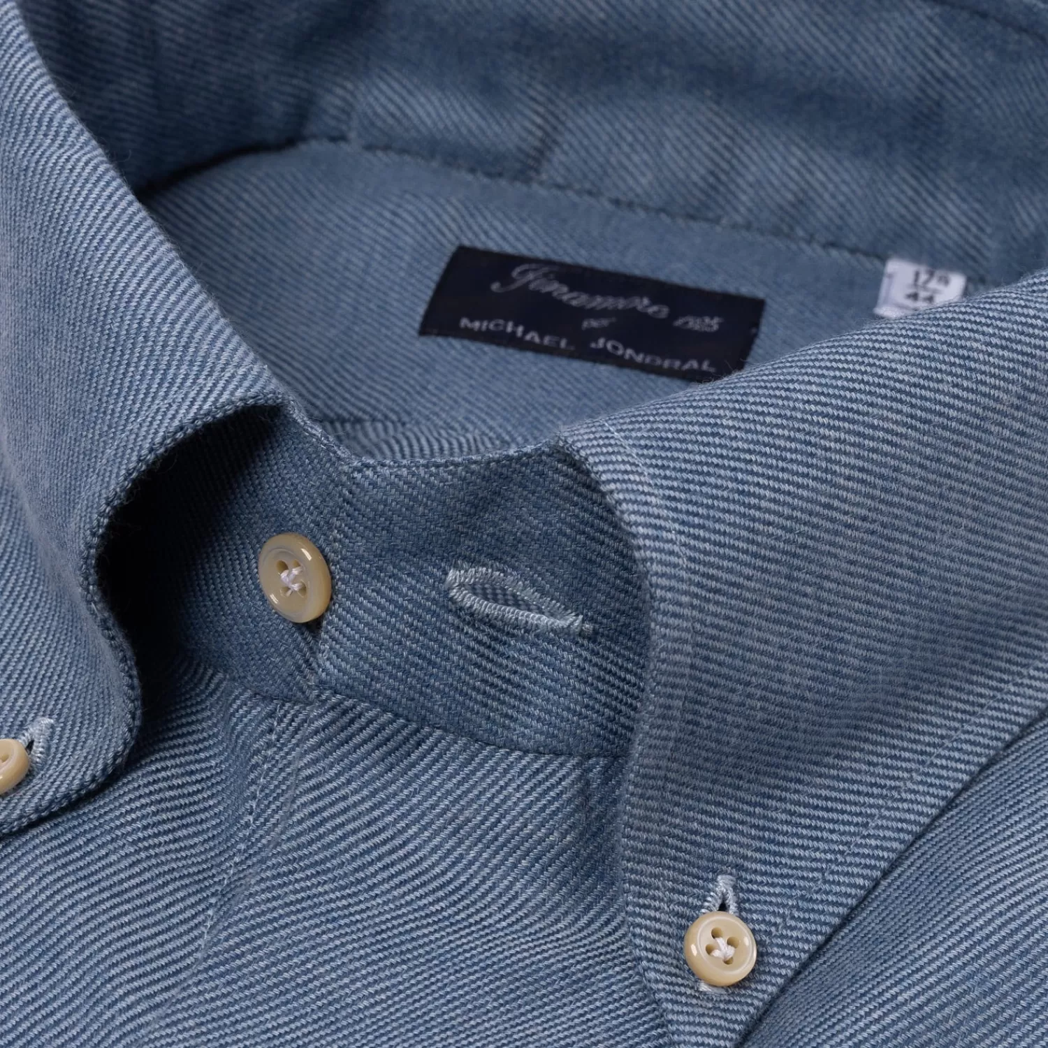 Hemden>Finamore 1925 Hemd "Luxury Winter Plain" aus Baumwolle und Kaschmir - Collo Lucio Denimblau-BluDenim