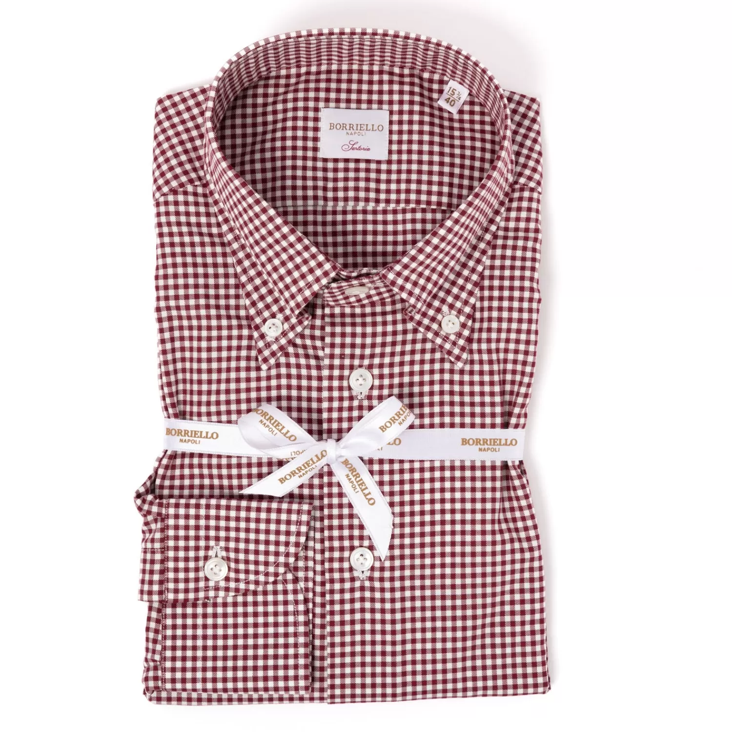 Hemden>Borriello Kariertes Hemd "Royal Twill" mit Button Down Kragen und Sportmanschette - Handarbeit