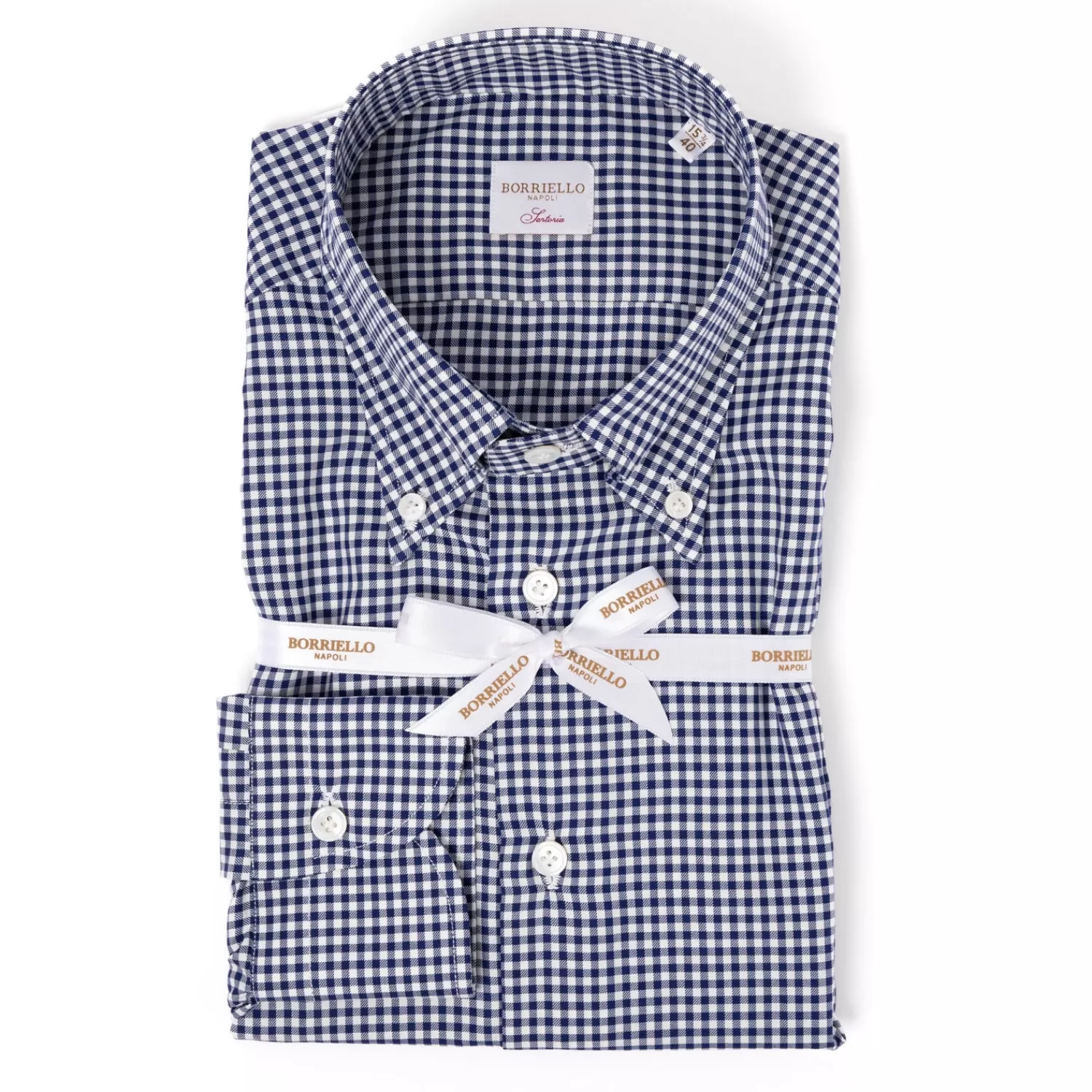 Hemden>Borriello Kariertes Hemd "Royal Twill" mit Button Down Kragen und Sportmanschette - Handarbeit