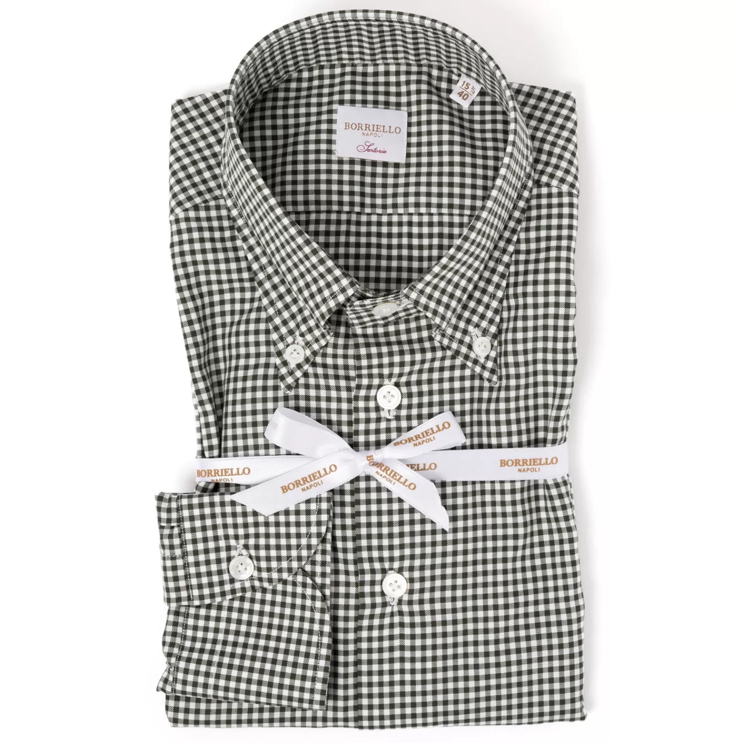 Hemden>Borriello Kariertes Hemd "Royal Twill" mit Button Down Kragen und Sportmanschette - Handarbeit