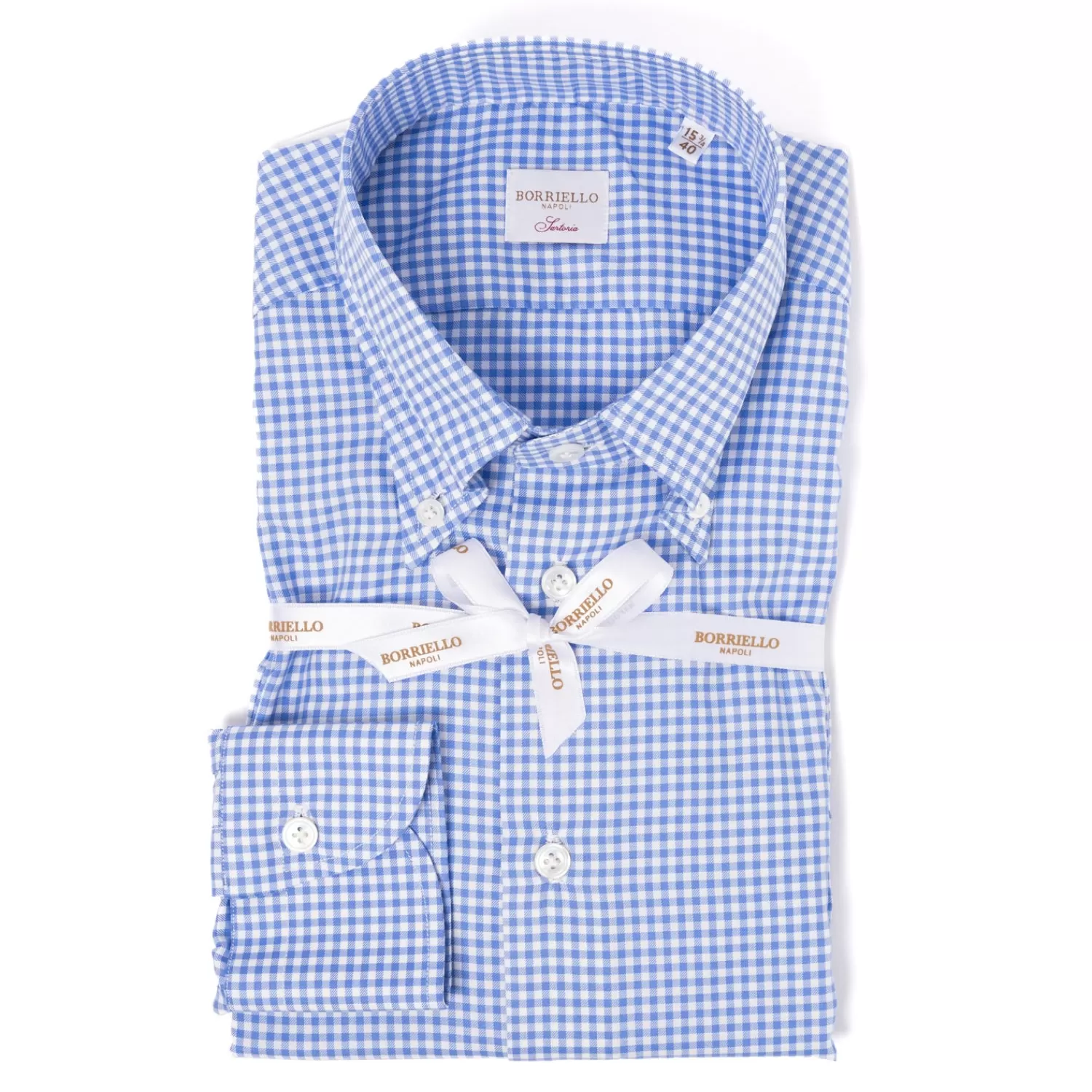 Hemden>Borriello Kariertes Hemd "Royal Twill" mit Button Down Kragen und Sportmanschette - Handarbeit