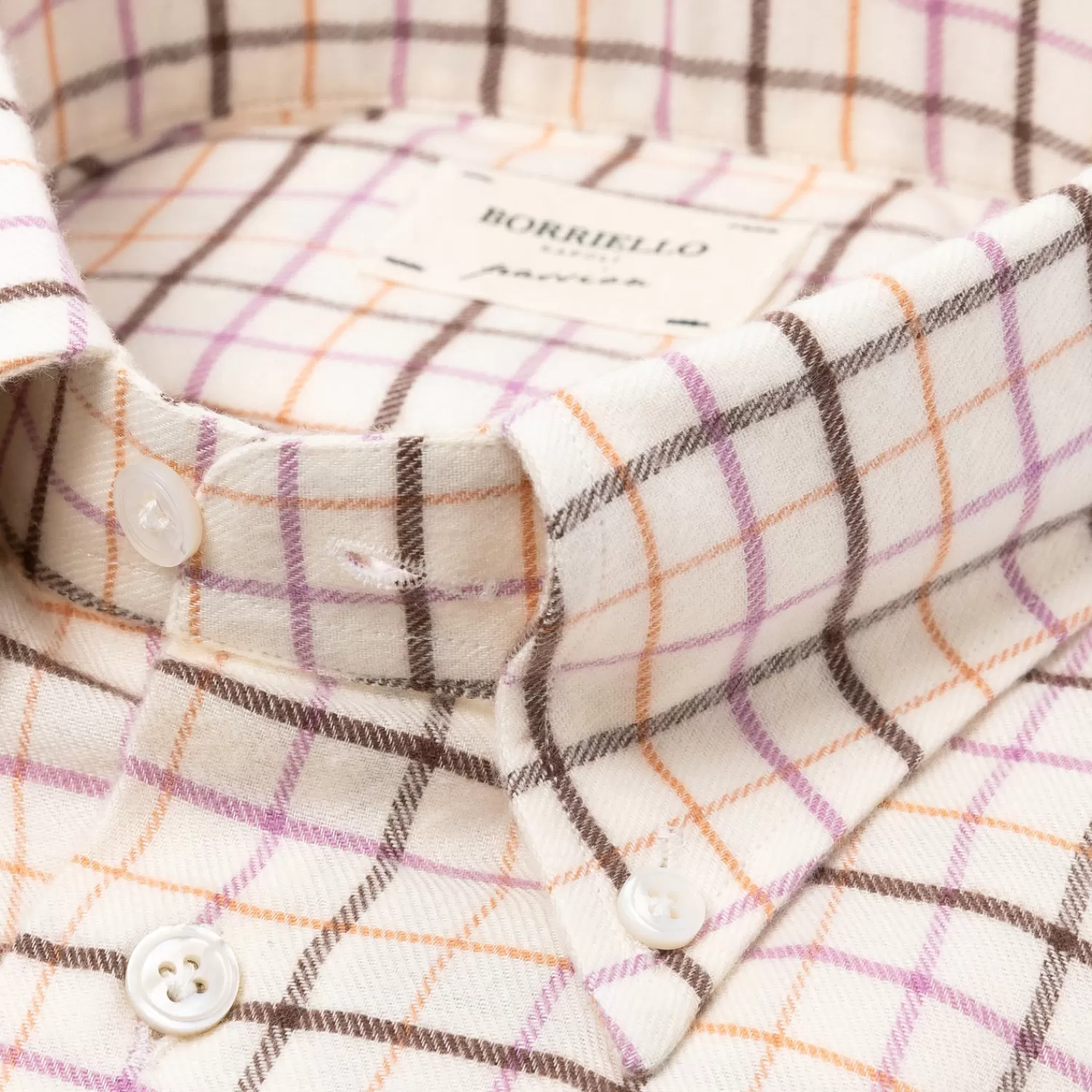 Sporthemden>Borriello Kariertes Sporthemd "Nuovo Tattersall" aus gebürstetem Vintage-Baumwollflanell - Linea Passion