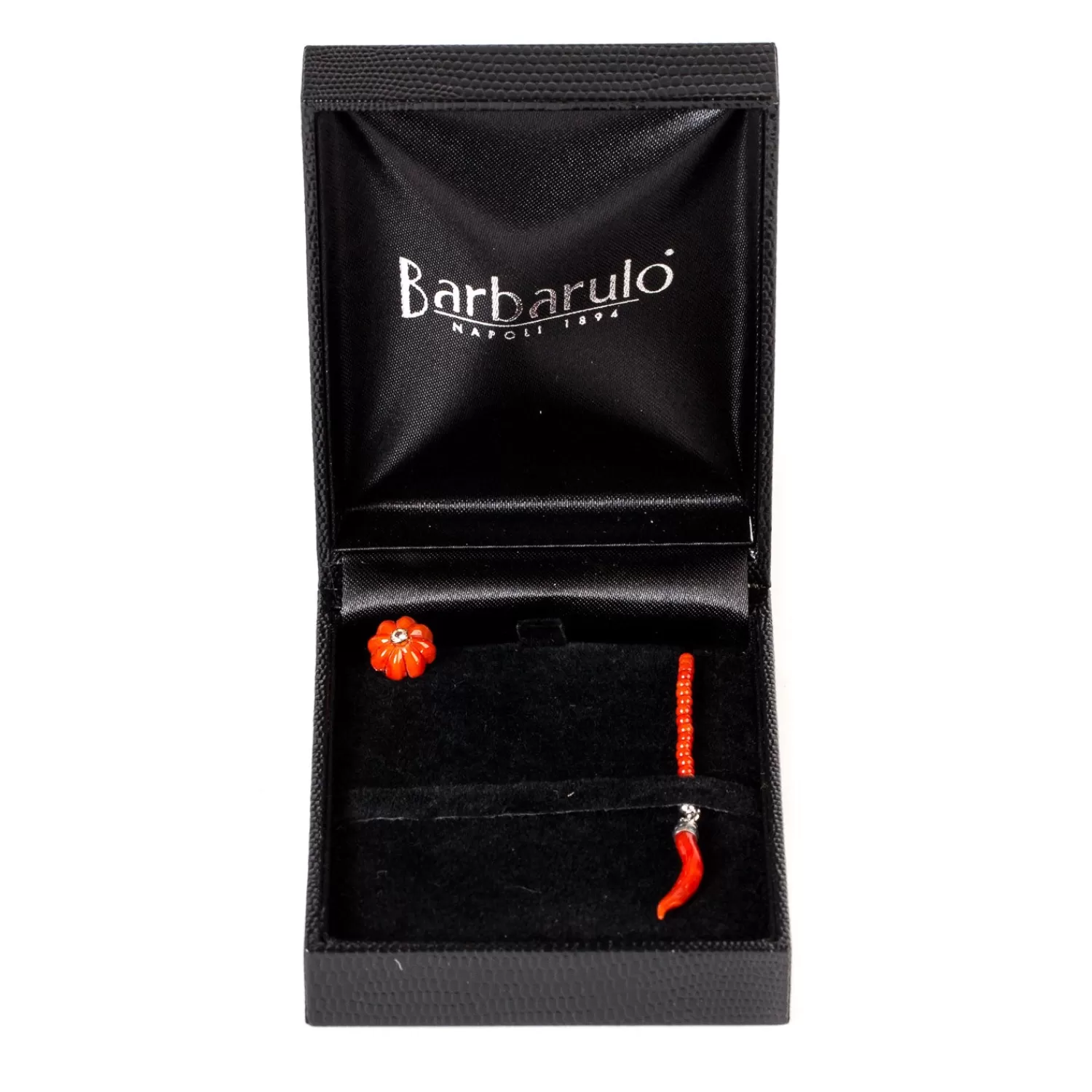 Manschettenknöpfe & Schmuck>Barbarulo Napoli Knopflochkette "Coral Flower Diamond" aus Koralle und Sterling Silber - Handarbeit