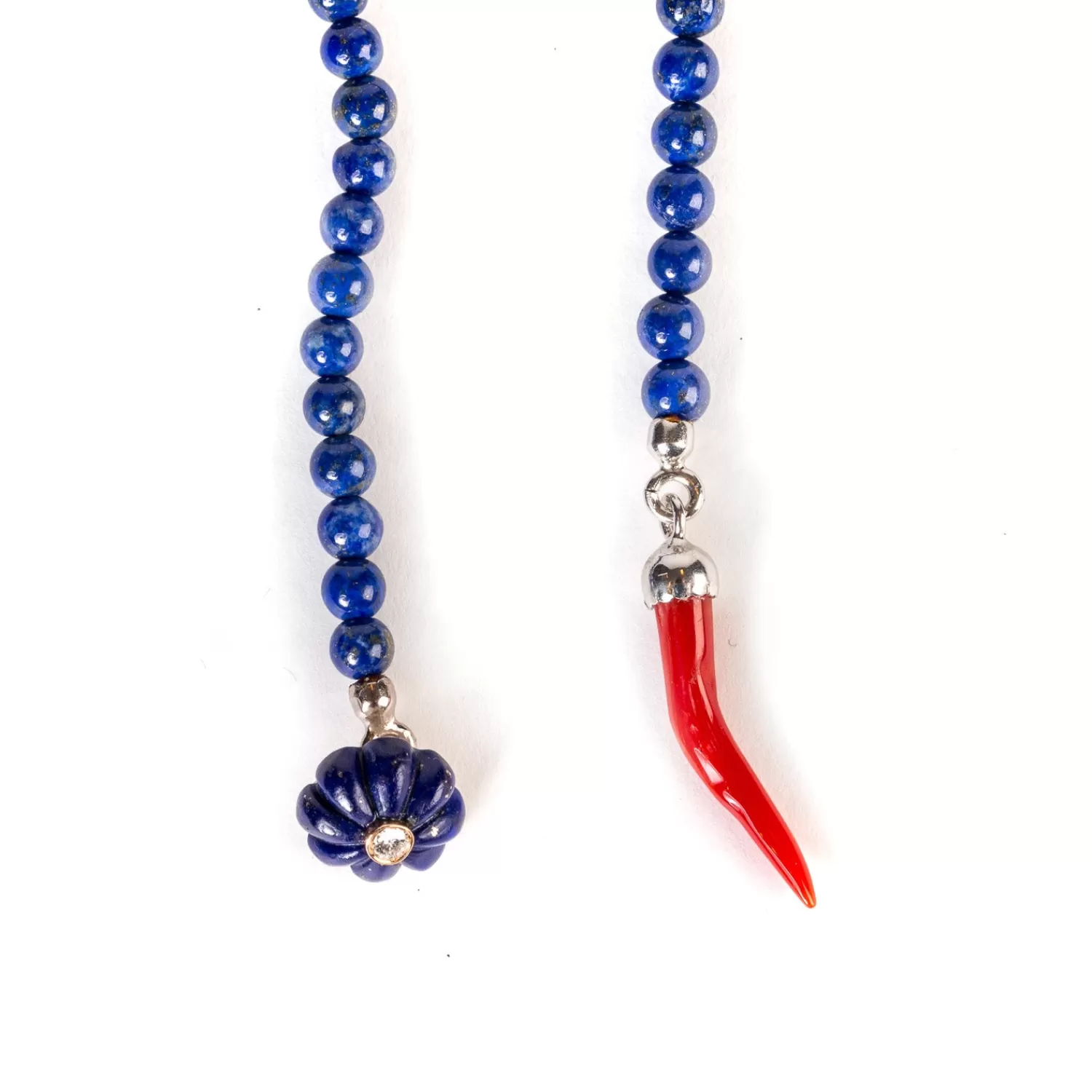 Manschettenknöpfe & Schmuck>Barbarulo Napoli Knopflochkette "Lapislazuli Flower Diamond" aus Lapislazuli und Sterling Silber - Handarbeit